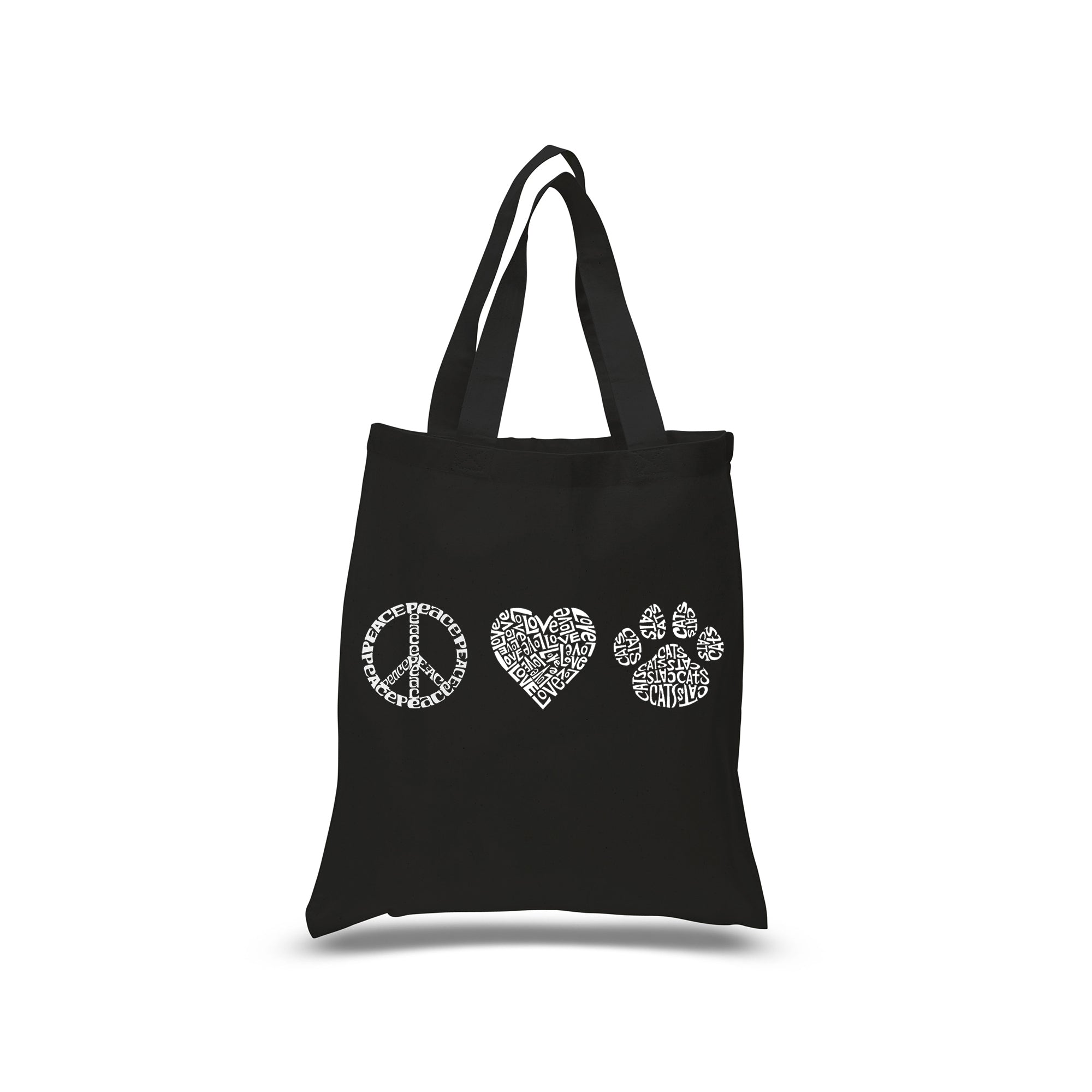 Peace Love Cats - Small Word Art Tote Bag - Black - SMALL