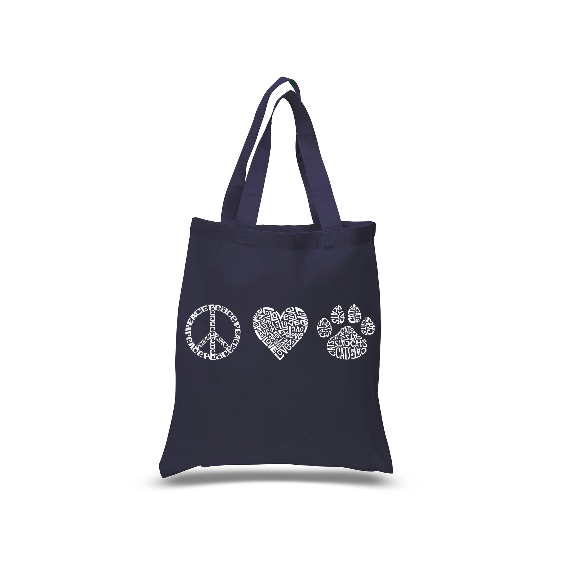 Peace Love Cats - Small Word Art Tote Bag - Navy - SMALL