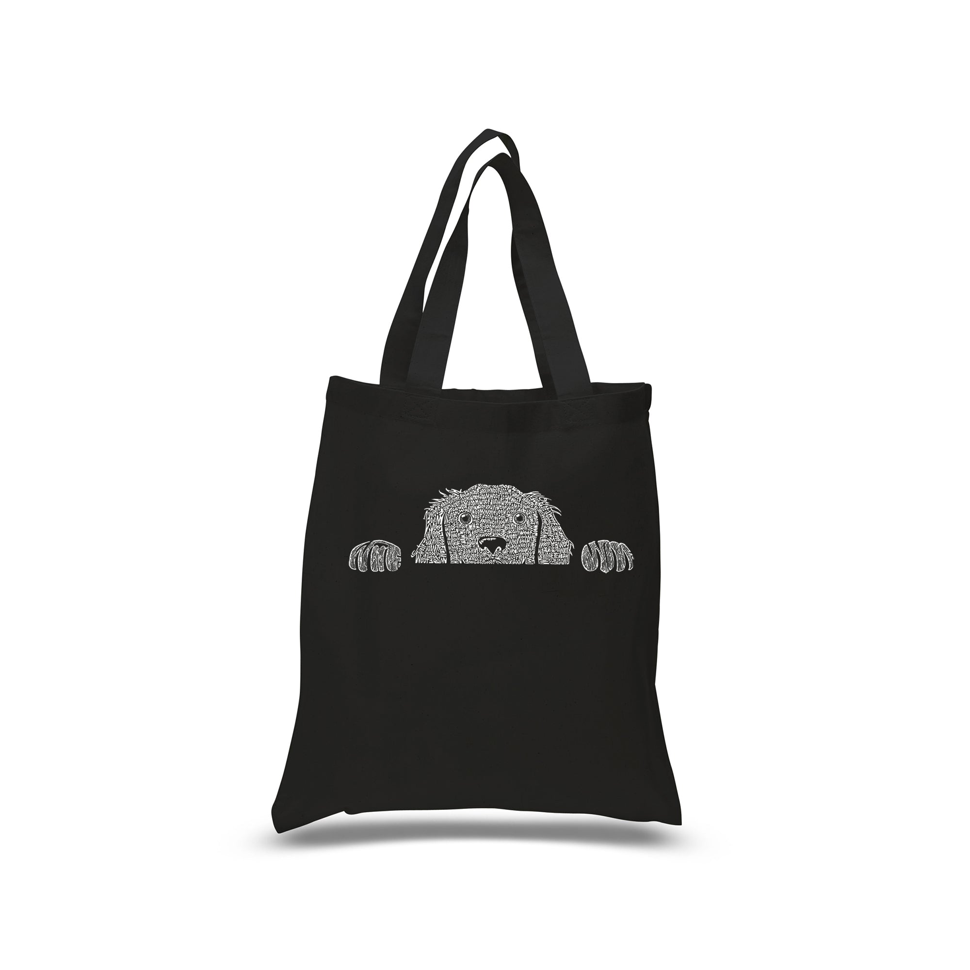 Peeking Dog - Small Word Art Tote Bag - SMALL - Black