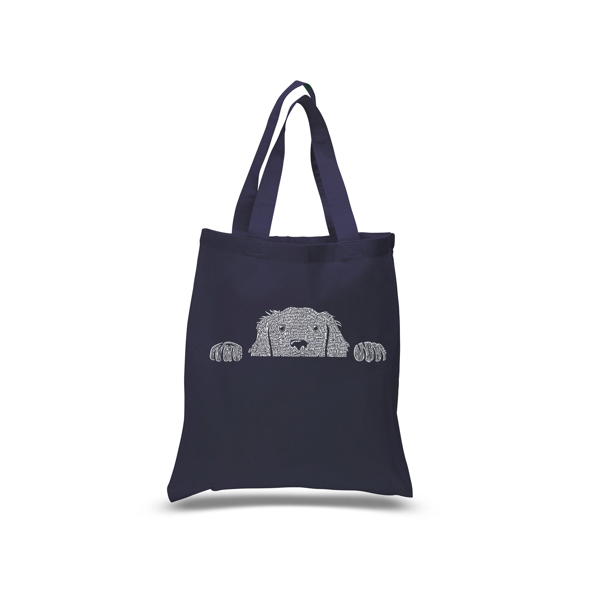 Peeking Dog - Small Word Art Tote Bag - SMALL - Navy