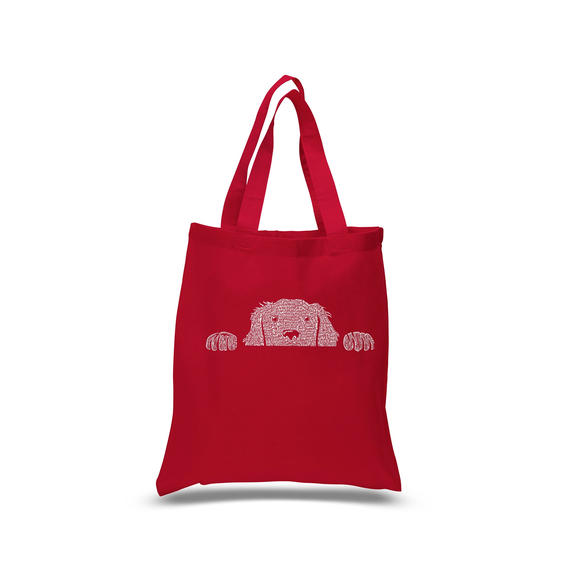 Peeking Dog - Small Word Art Tote Bag - SMALL - Red