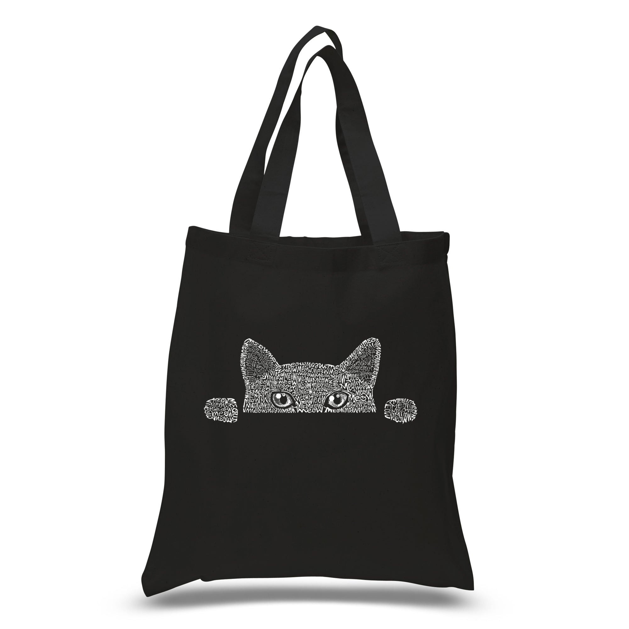 Peeking Cat - Small Word Art Tote Bag - Small - Black