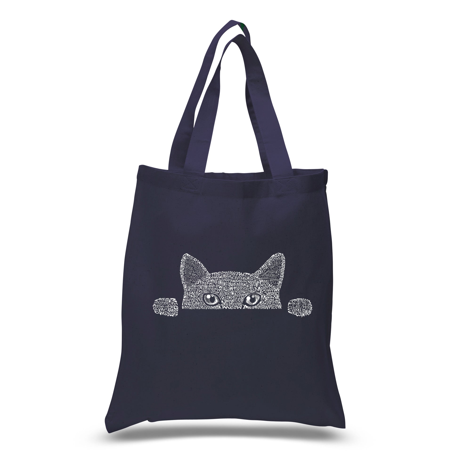 Peeking Cat - Small Word Art Tote Bag - Small - Navy