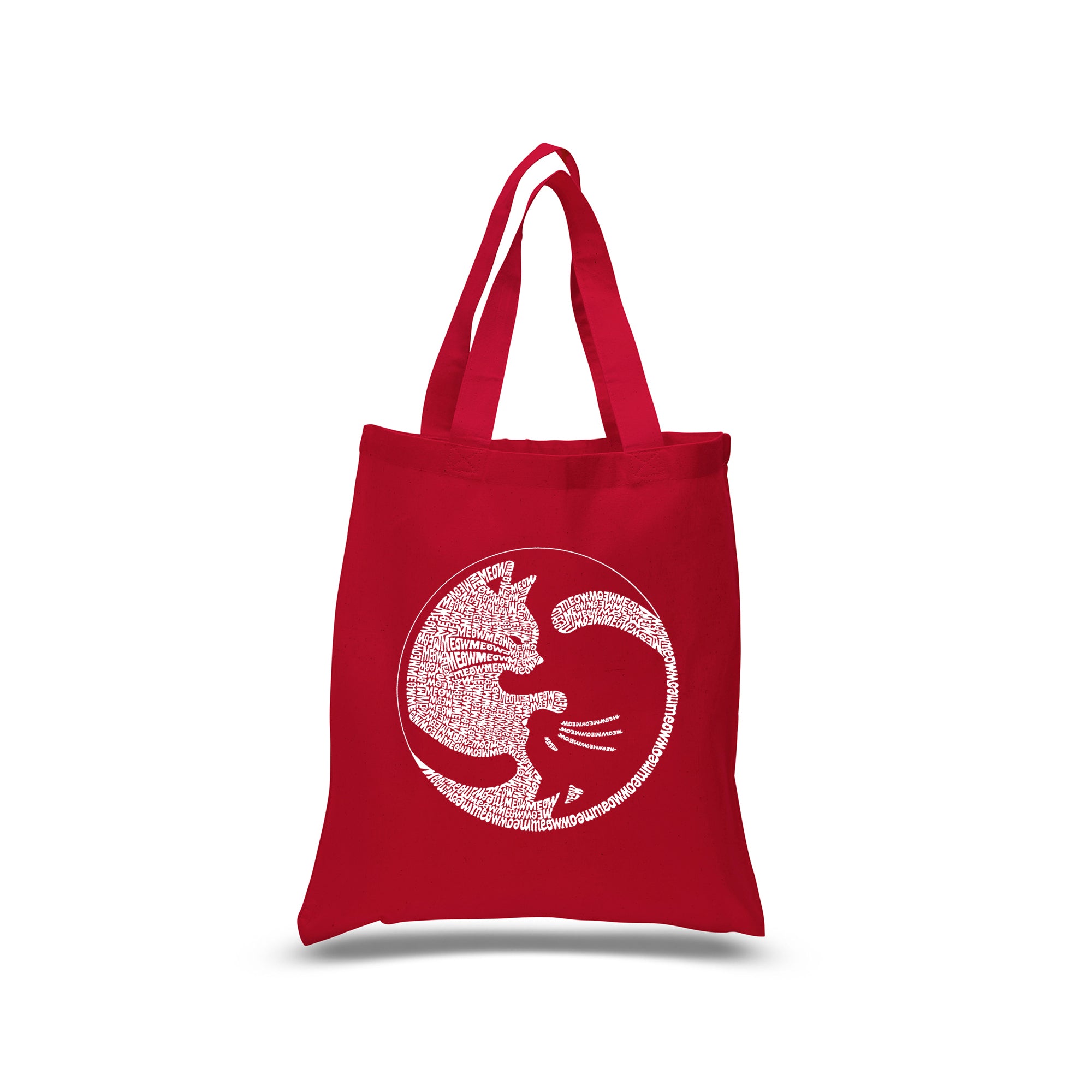 Yin Yang Cat - Small Word Art Tote Bag - Red - SMALL