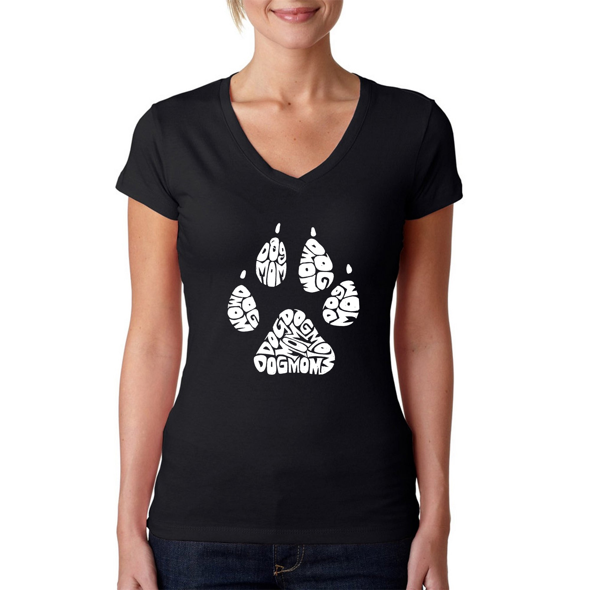 Dog Mom - Women's Word Art V-Neck T-Shirt - Black - XX-Large