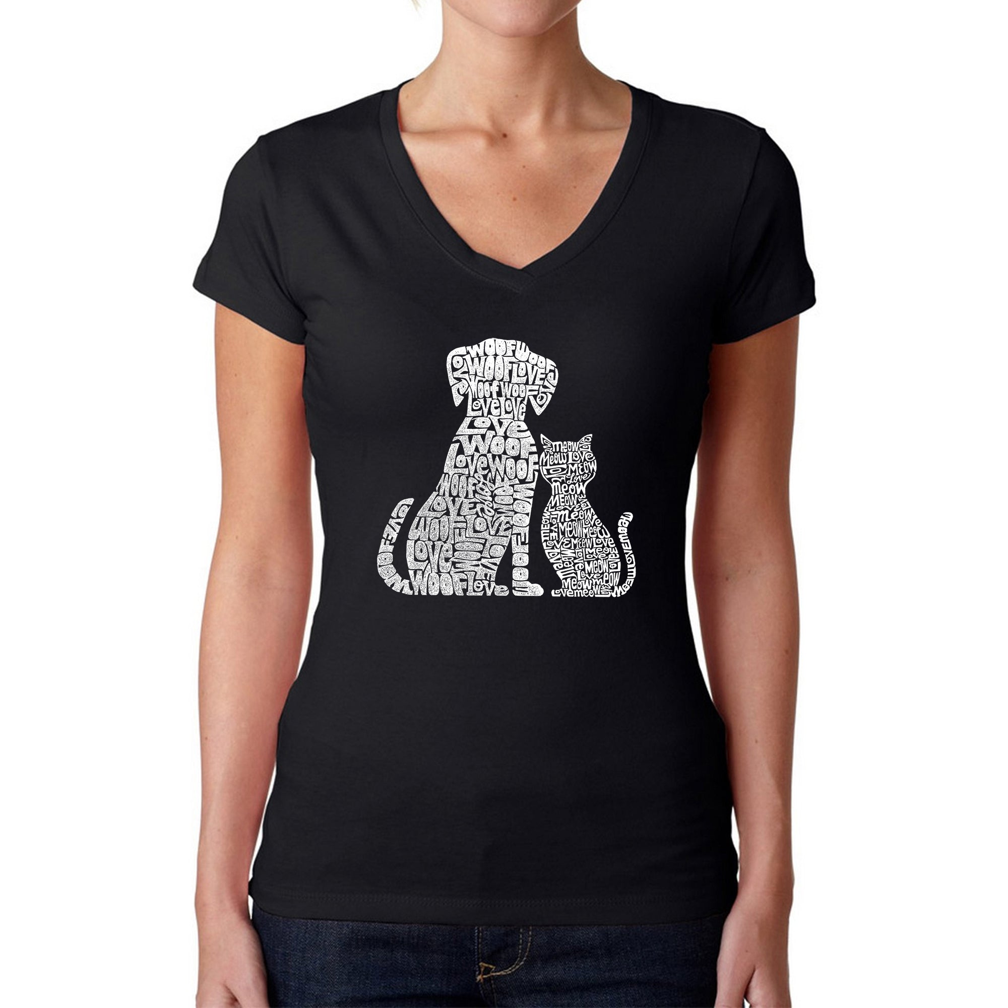 Dogs And Cats - Women's Word Art V-Neck T-Shirt - Large