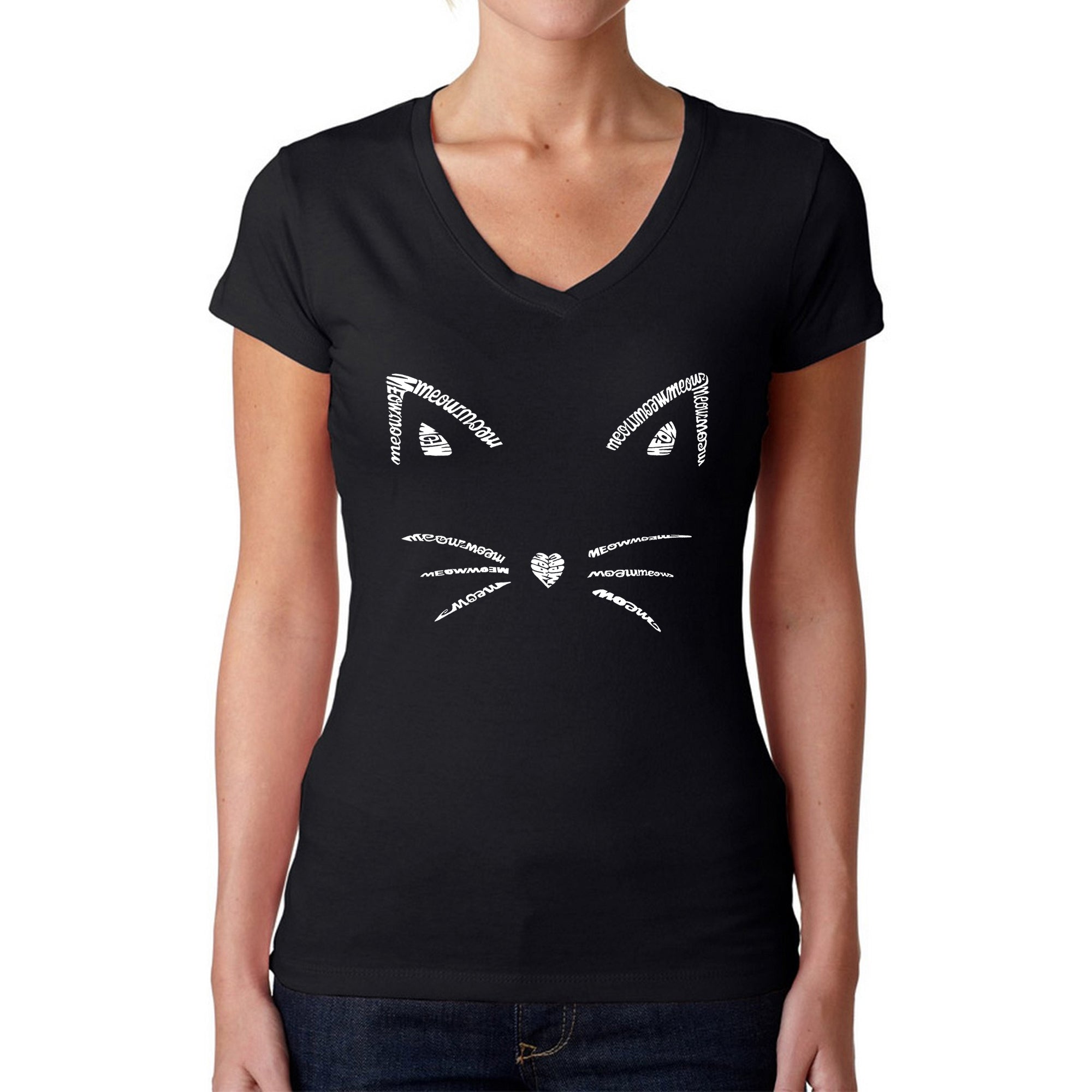 Whiskers - Women's Word Art V-Neck T-Shirt - Black - XX-Large