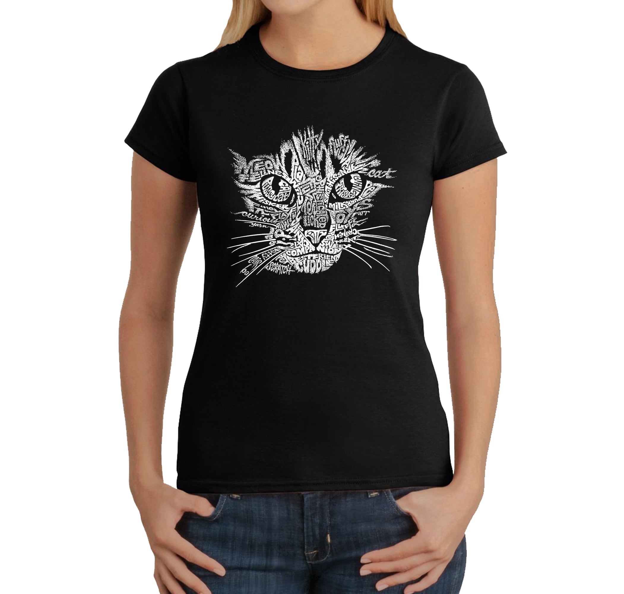 Cat Face - Women's Word Art T-Shirt - Black - XX-Large