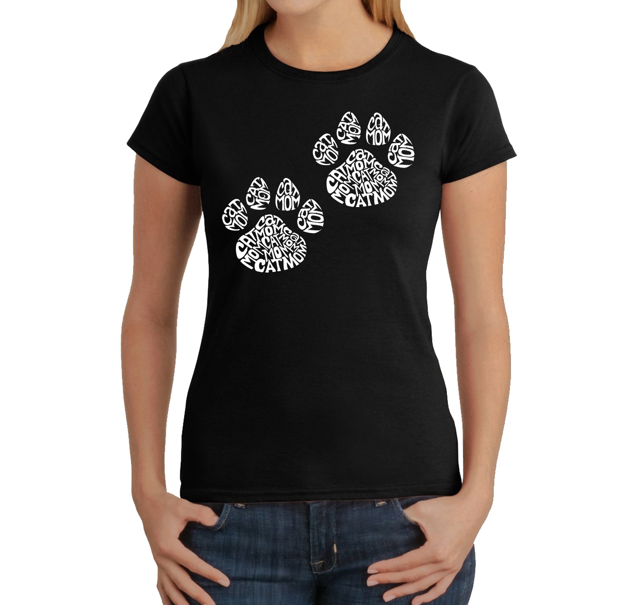Cat Mom - Women's Word Art T-Shirt - Navy - XX-Large