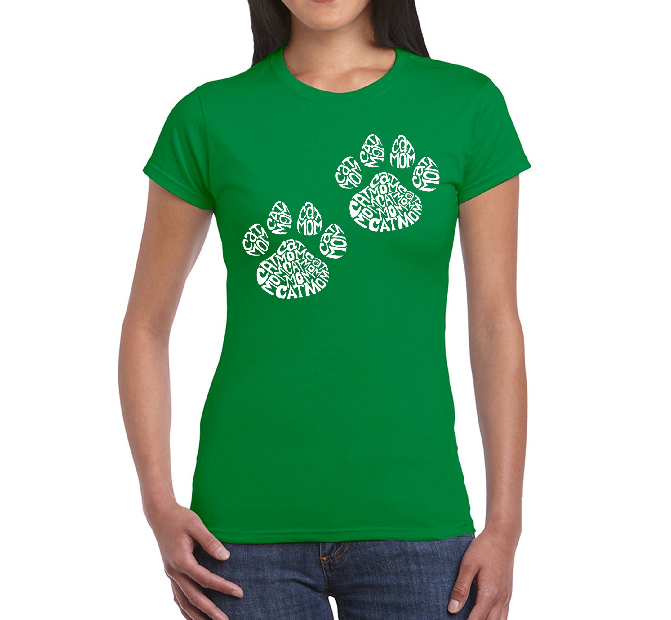 Cat Mom - Women's Word Art T-Shirt - Kelly - Small