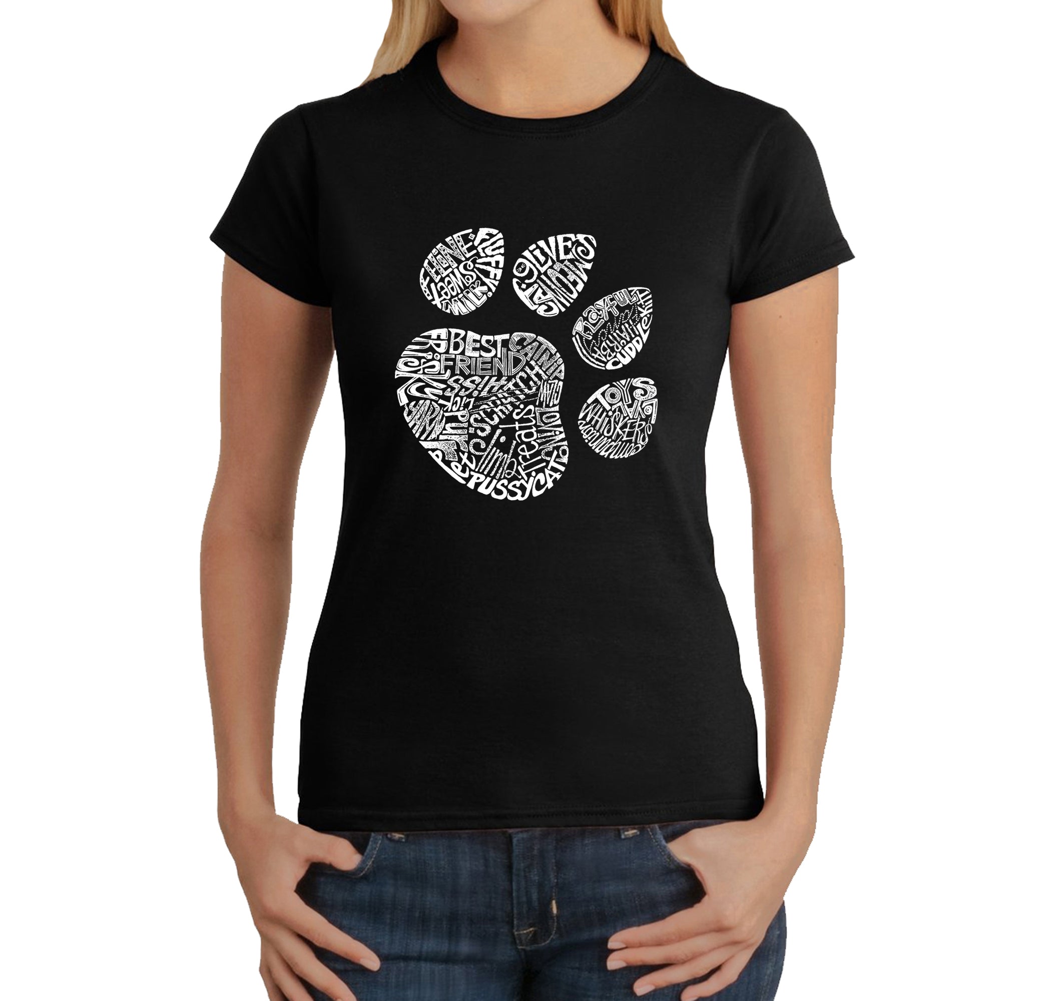 Cat Paw - Women's Word Art T-Shirt - Black - Small
