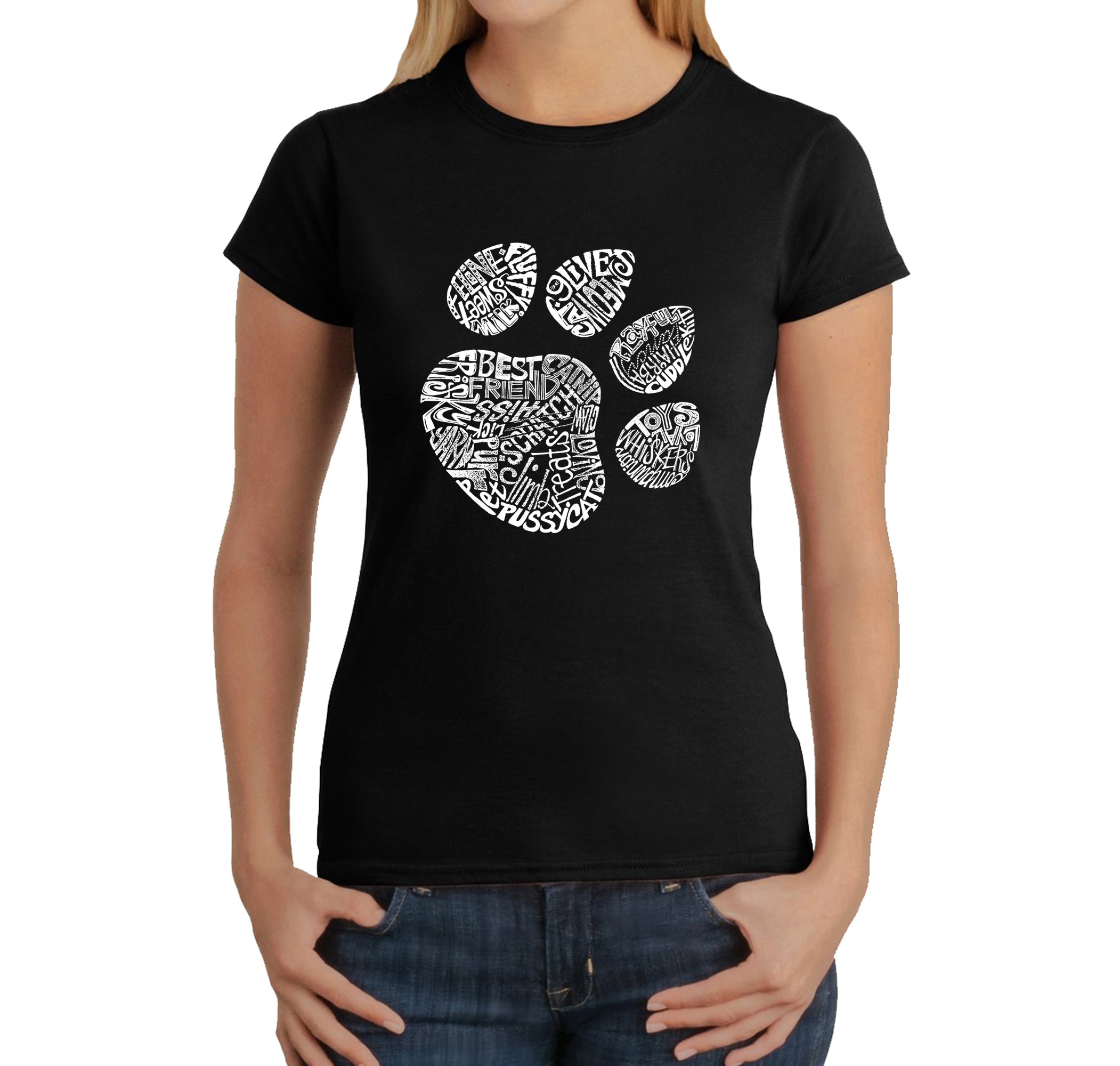 Cat Paw - Women's Word Art T-Shirt - Navy - XS