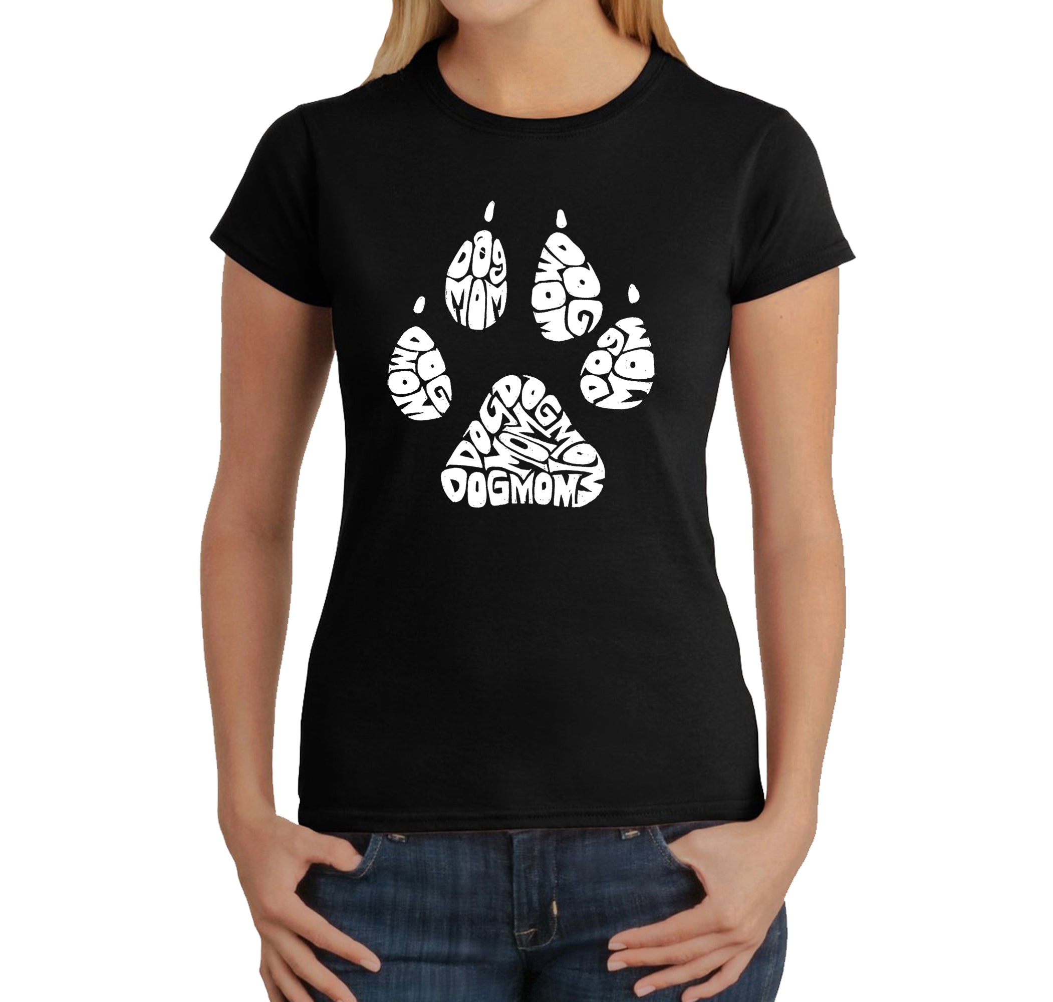 Dog Mom - Women's Word Art T-Shirt - Black - Medium