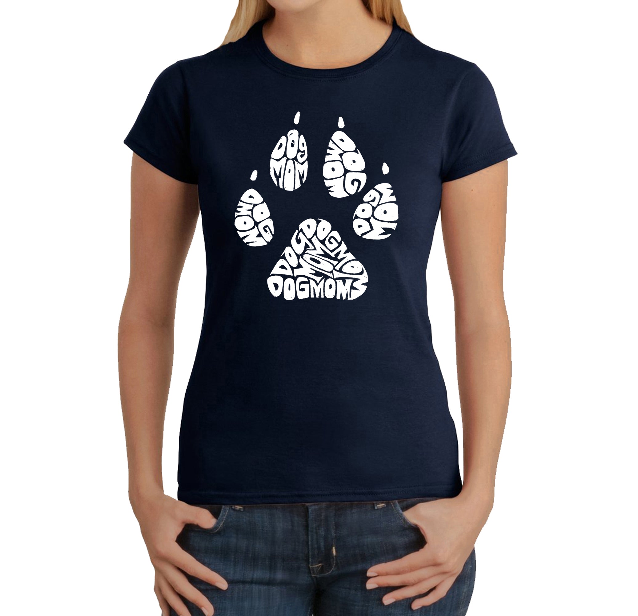 Dog Mom - Women's Word Art T-Shirt - Navy - Large