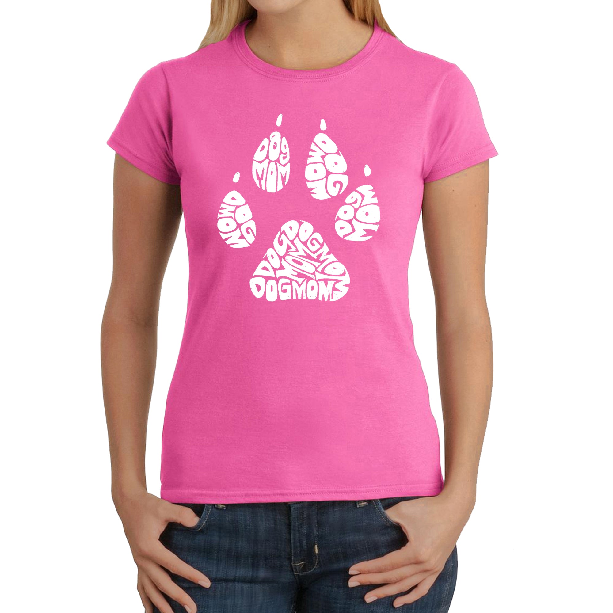 Dog Mom - Women's Word Art T-Shirt - Pink - XX-Large