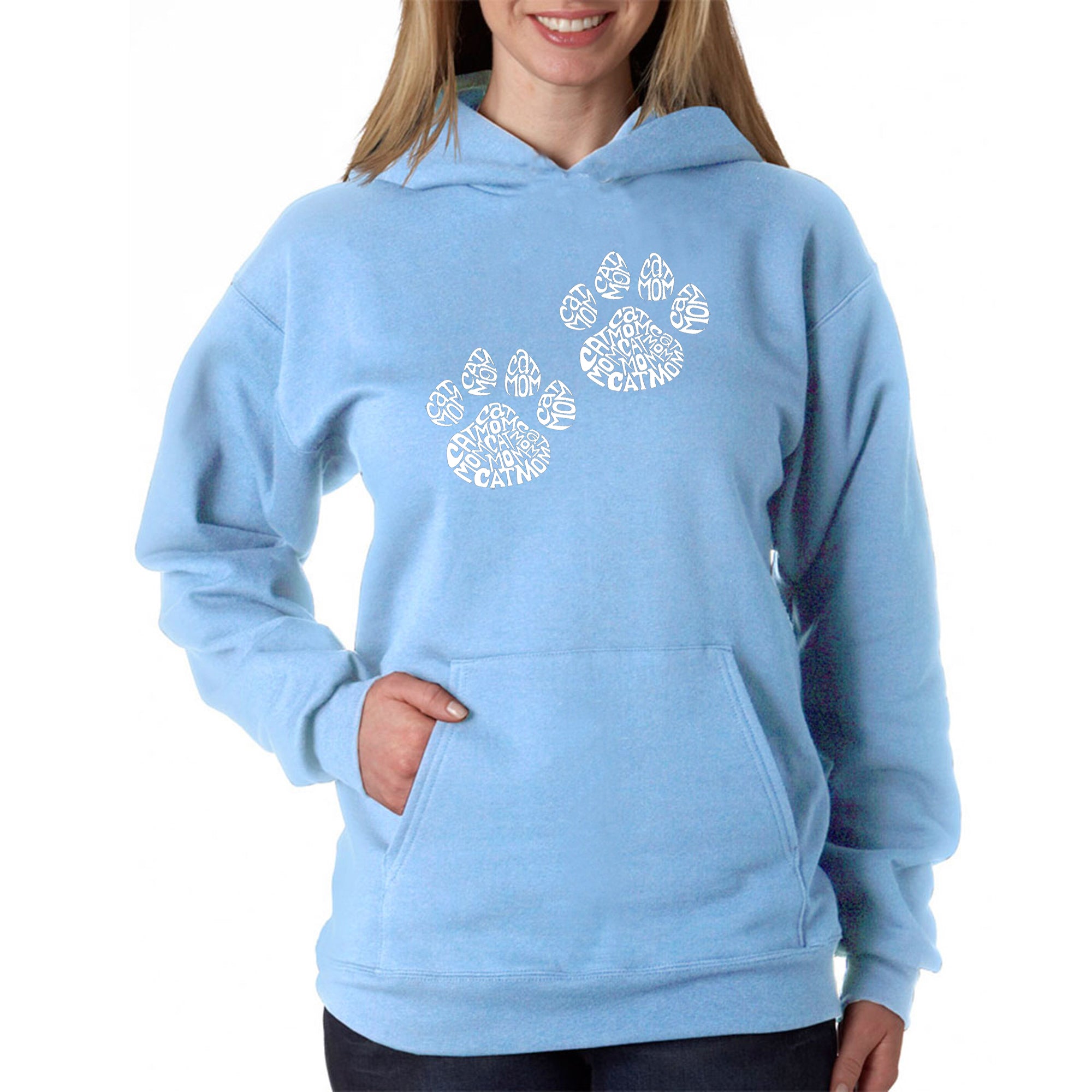 Cat Mom - Women's Word Art Hooded Sweatshirt - Blue - Small