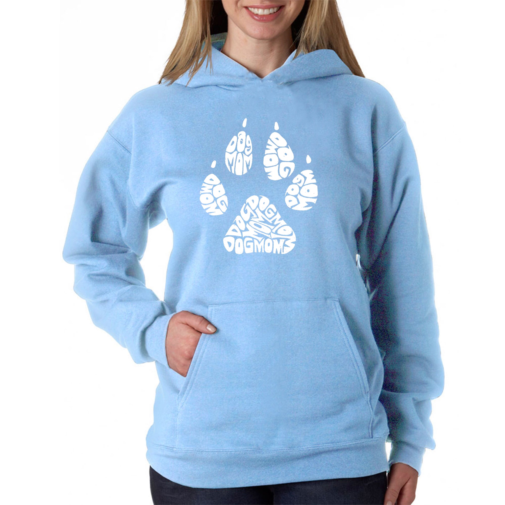 Dog Mom - Women's Word Art Hooded Sweatshirt - Blue - Large
