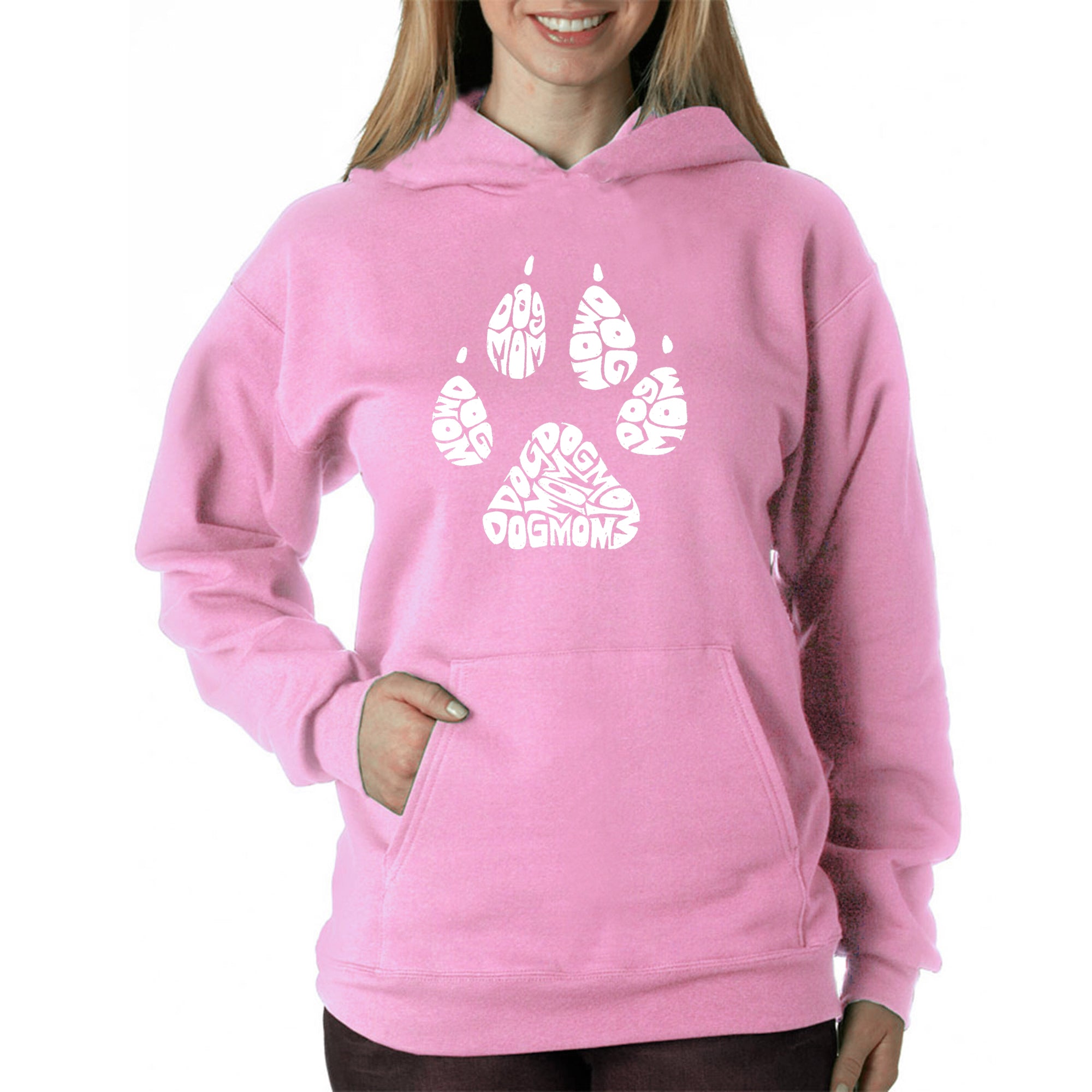 Dog Mom - Women's Word Art Hooded Sweatshirt - Pink - Large