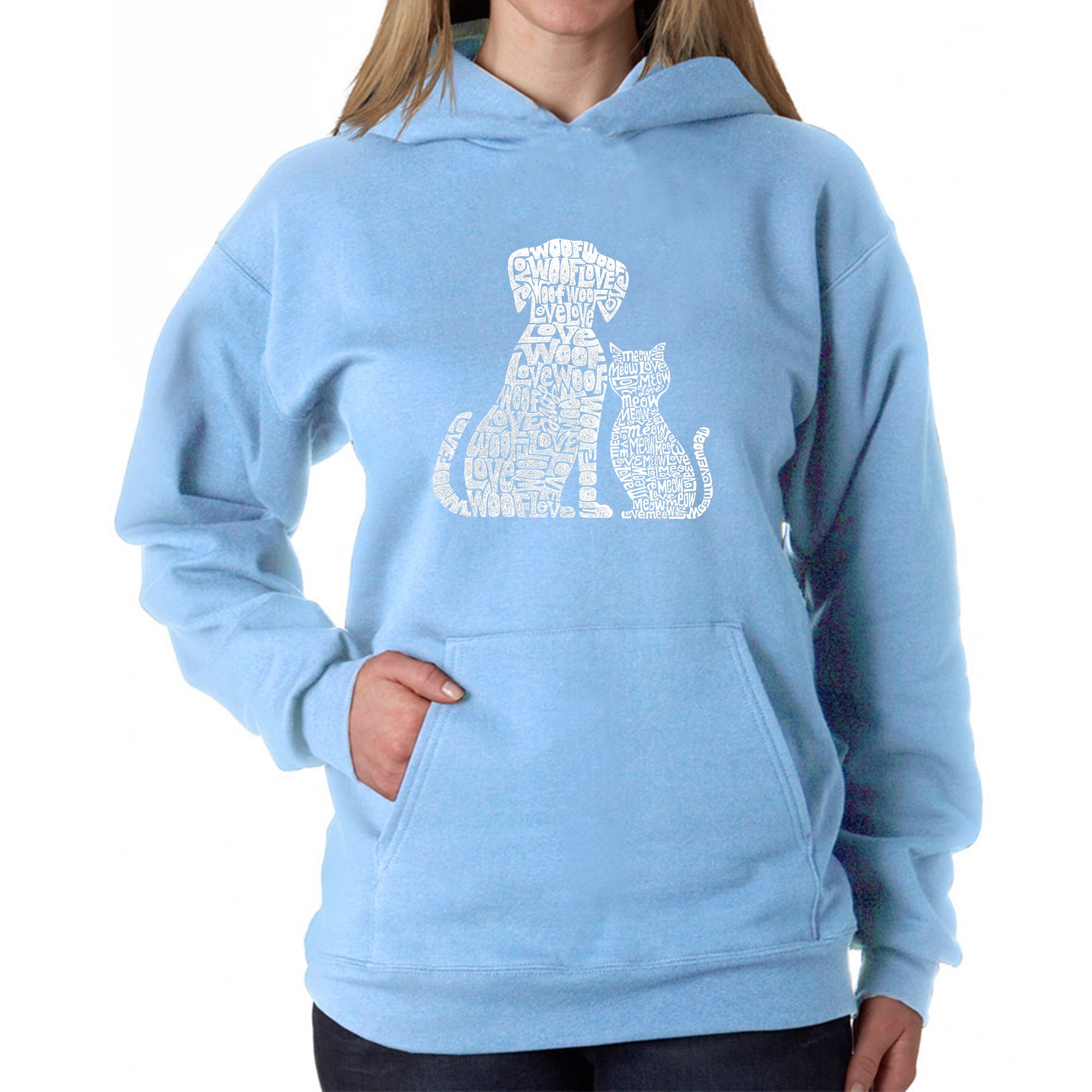 Dogs And Cats - Women's Word Art Hooded Sweatshirt - Blue - Small