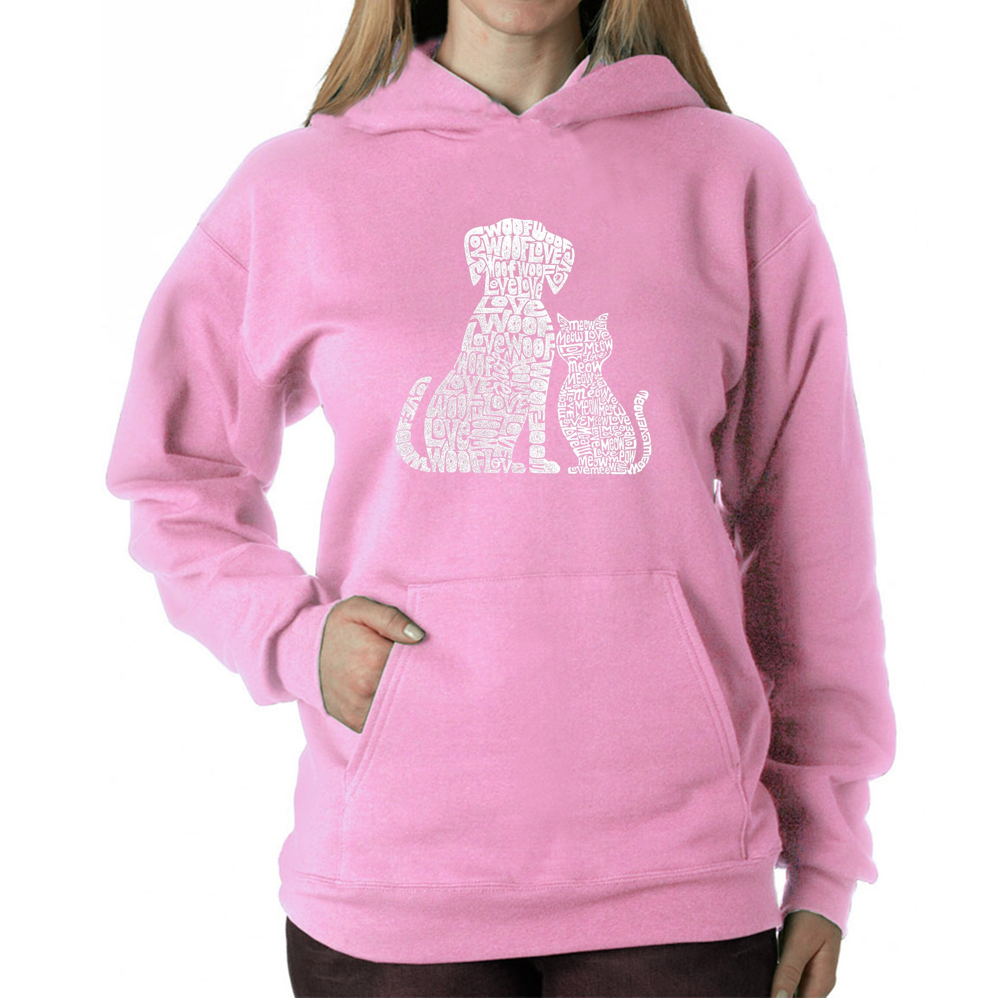 Dogs And Cats - Women's Word Art Hooded Sweatshirt - Pink - Large