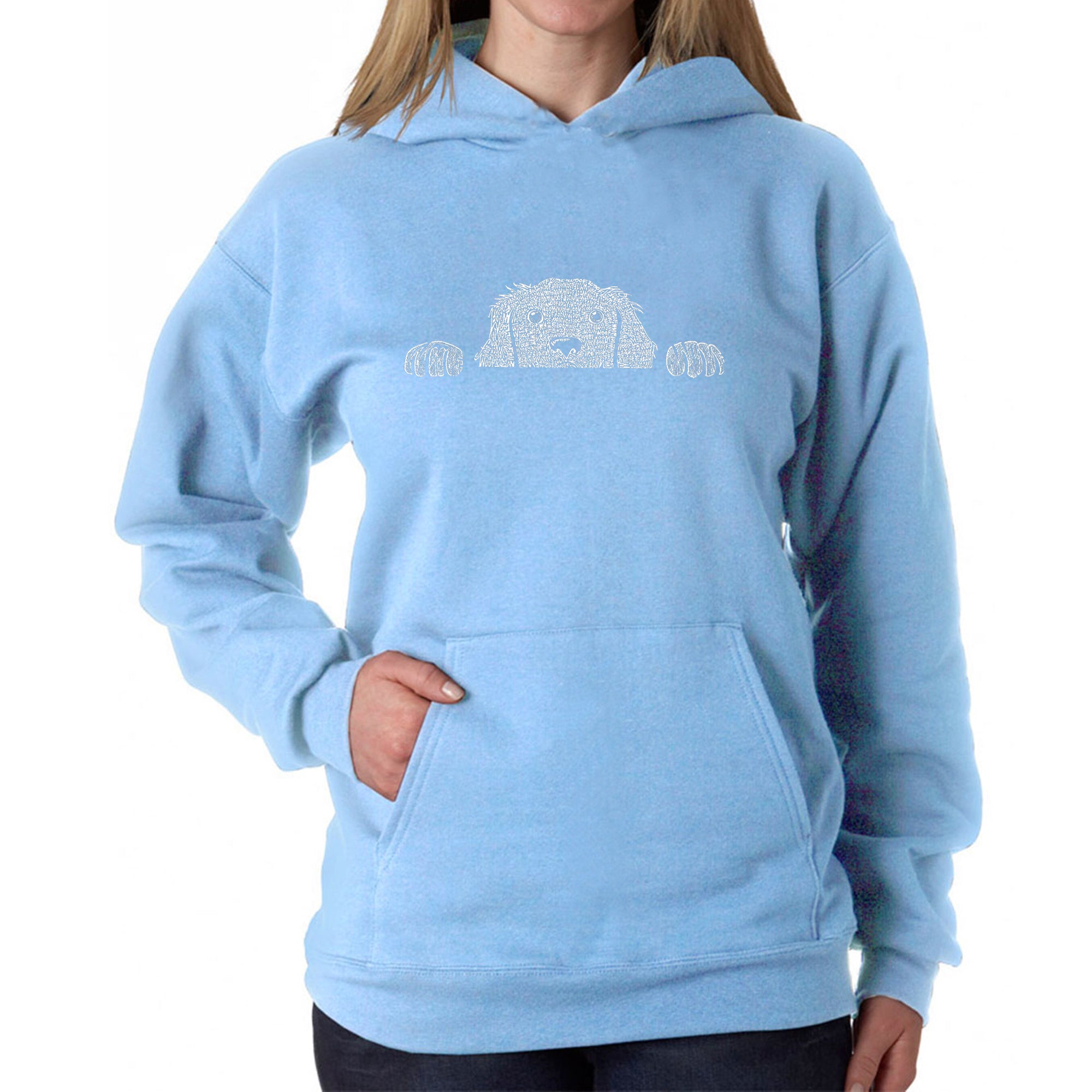 Peeking Dog - Women's Word Art Hooded Sweatshirt - Blue - XX-Large