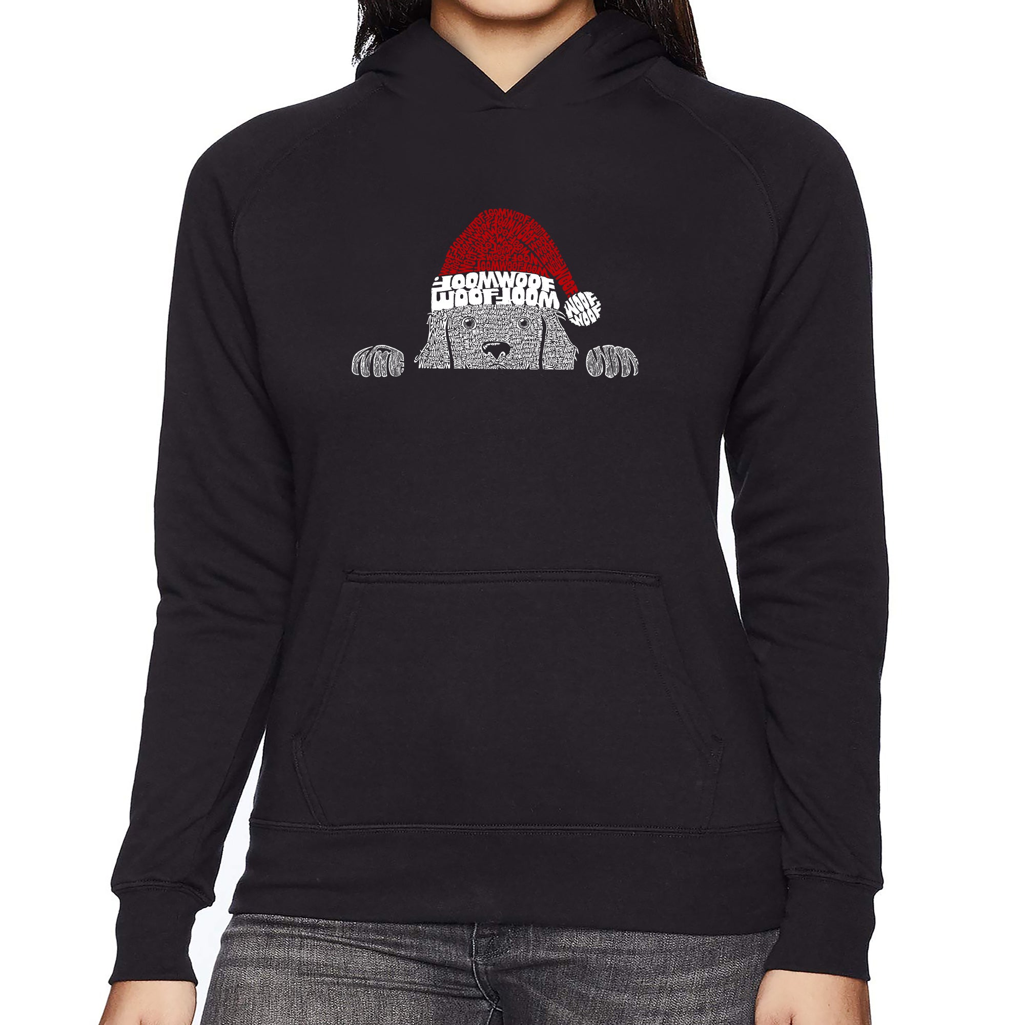 Christmas Peeking Dog - Women's Word Art Hooded Sweatshirt - Blue - X-Large