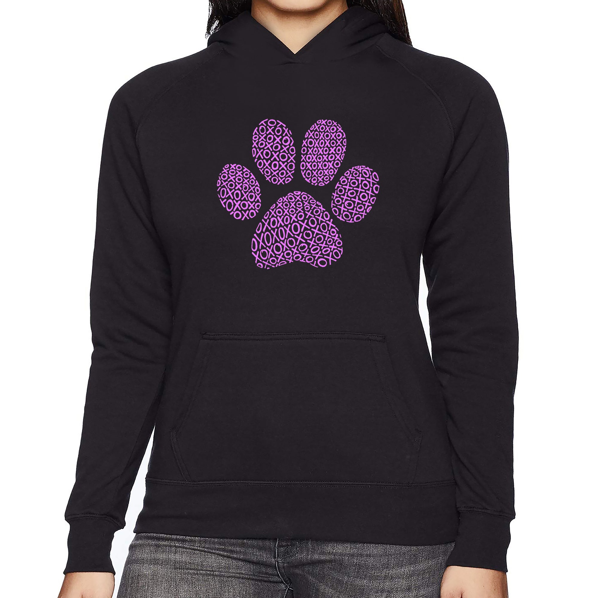 XOXO Dog Paw - Women's Word Art Hooded Sweatshirt - Black - Large