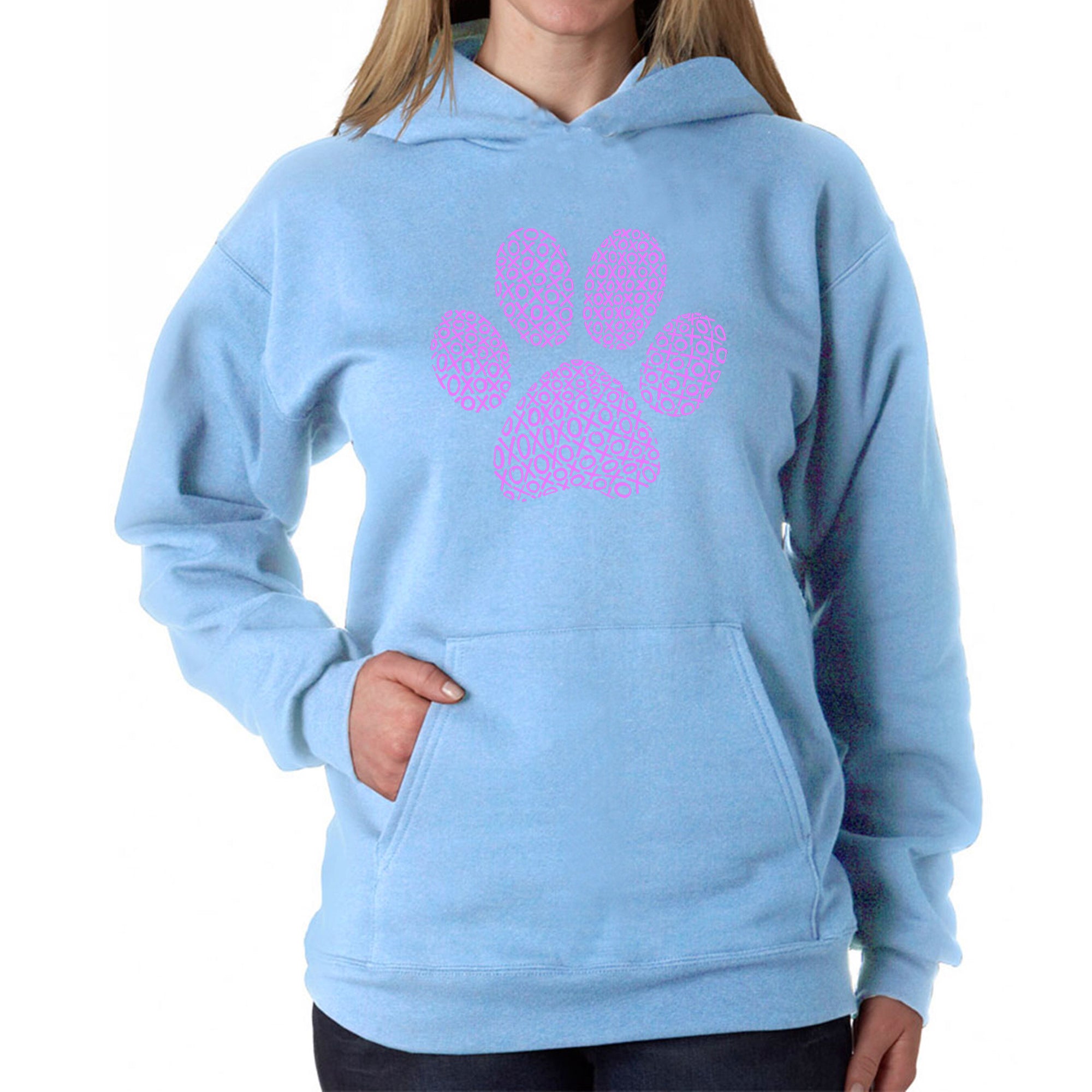 XOXO Dog Paw - Women's Word Art Hooded Sweatshirt - Blue - Small