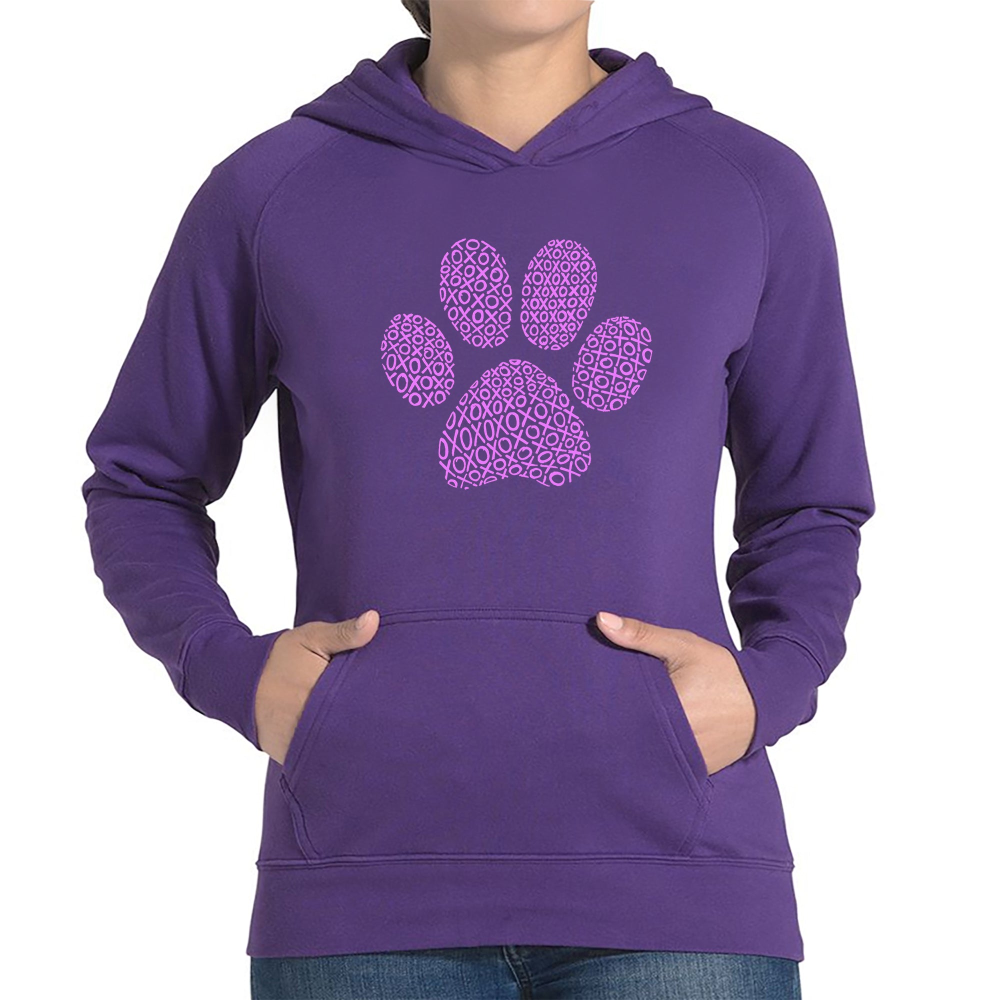 XOXO Dog Paw - Women's Word Art Hooded Sweatshirt - Purple - Medium