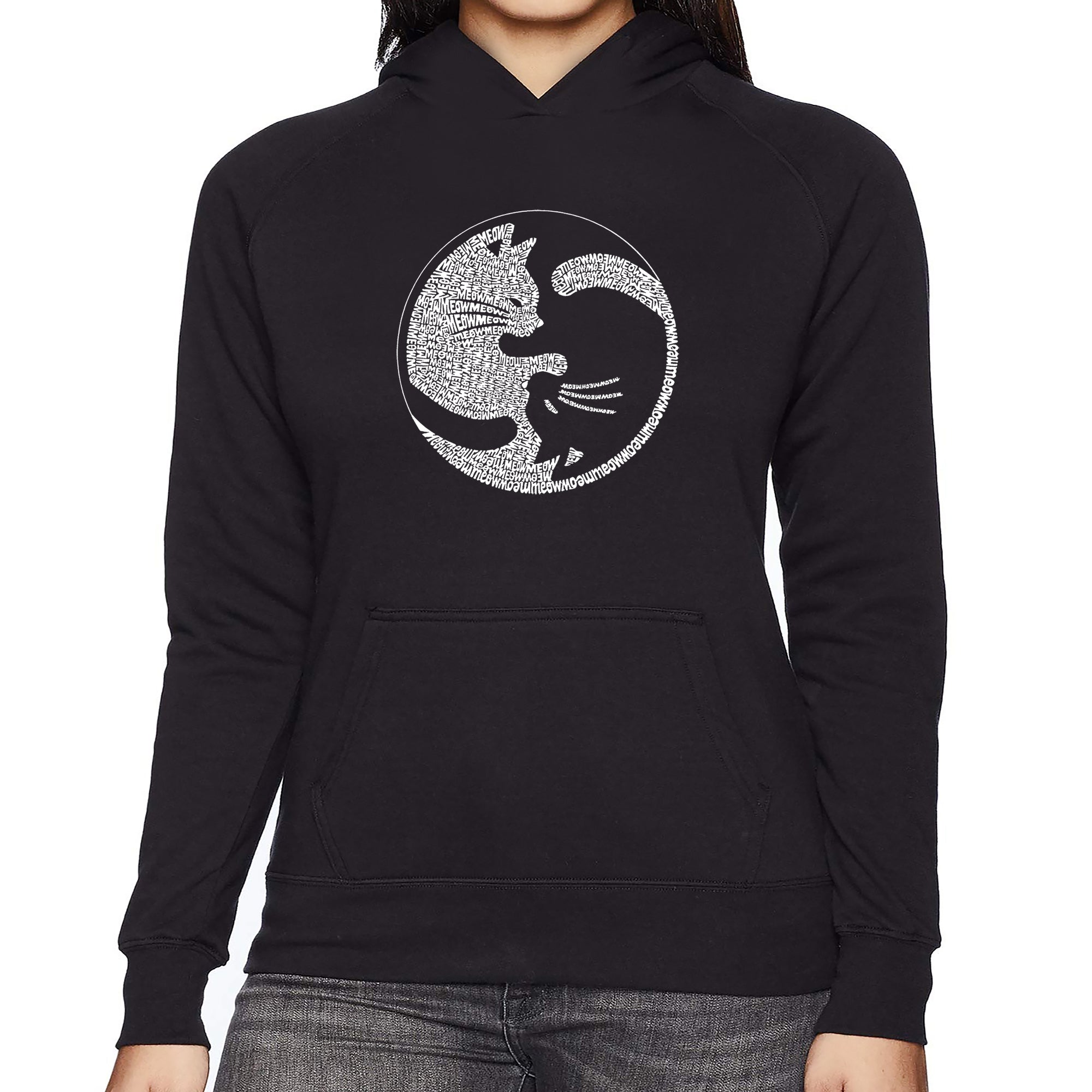 Yin Yang Cat - Women's Word Art Hooded Sweatshirt - Black - Medium