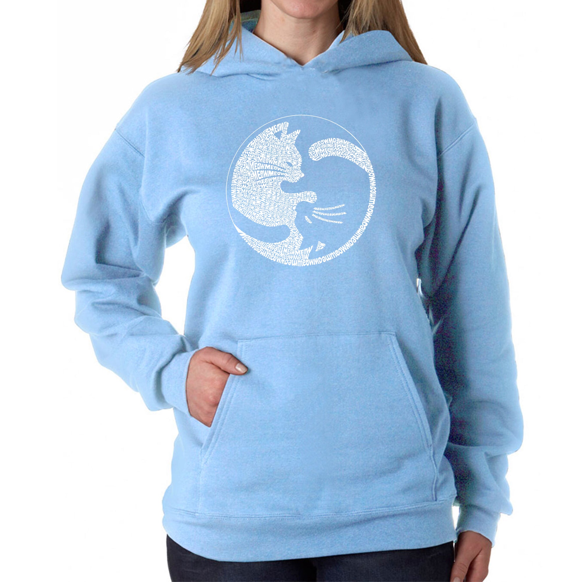 Yin Yang Cat - Women's Word Art Hooded Sweatshirt - Blue - XX-Large