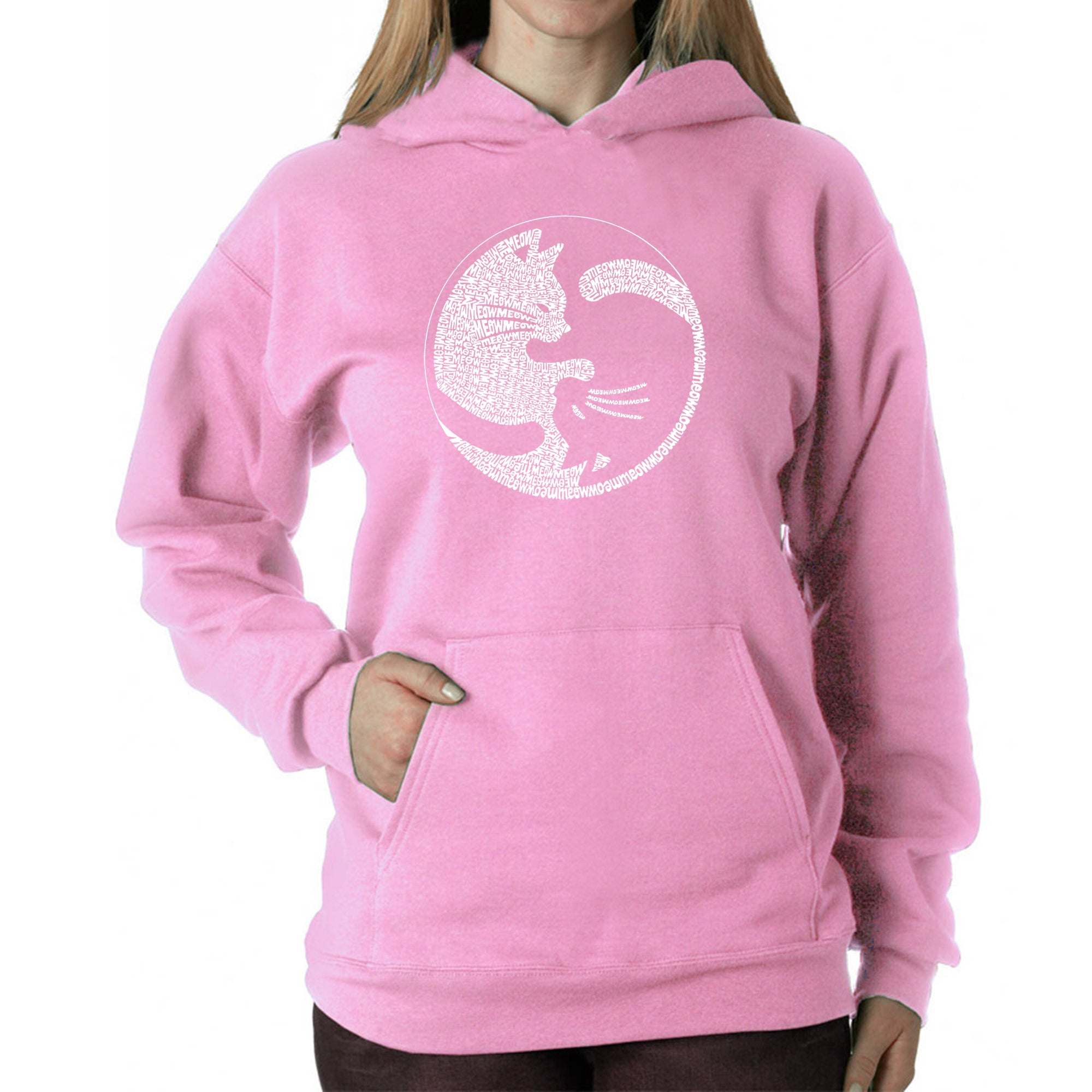 Yin Yang Cat - Women's Word Art Hooded Sweatshirt - Pink - X-Large