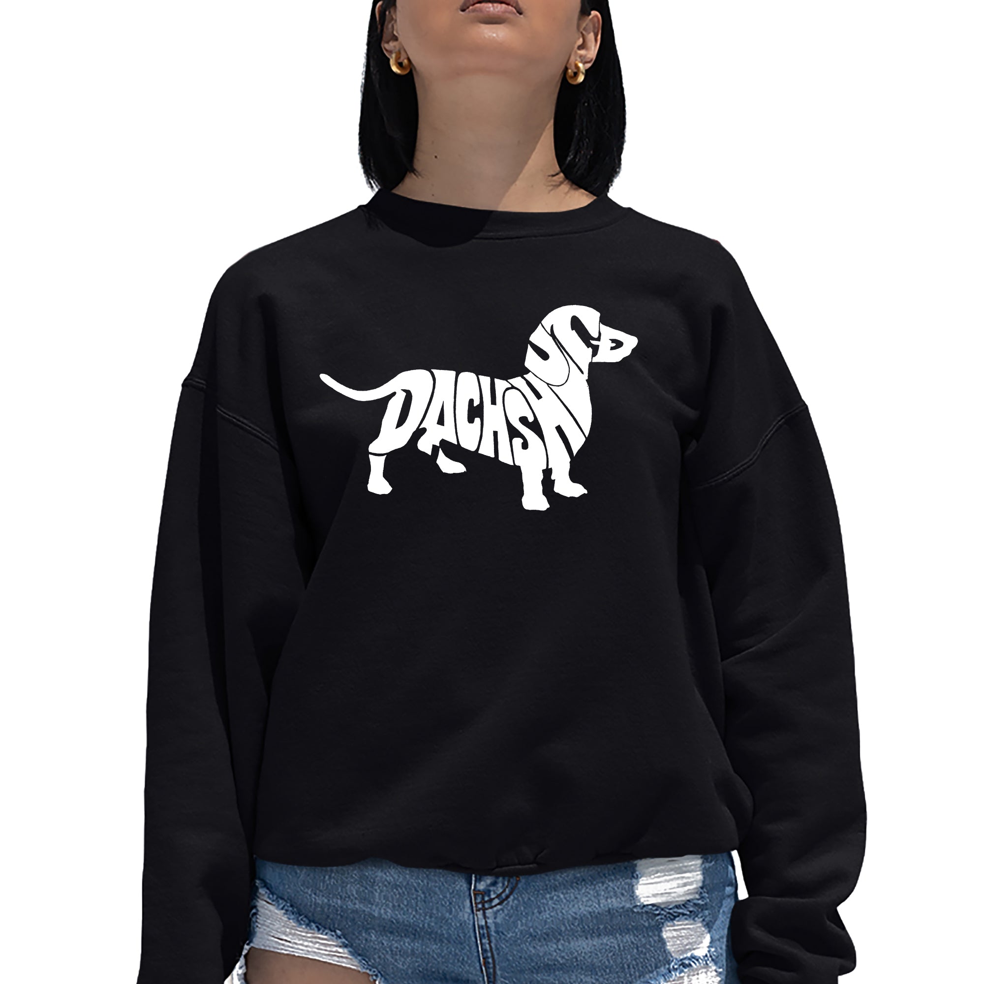 Women's Dachshund Word Art Crewneck Sweatshirt - Black - XX-Large