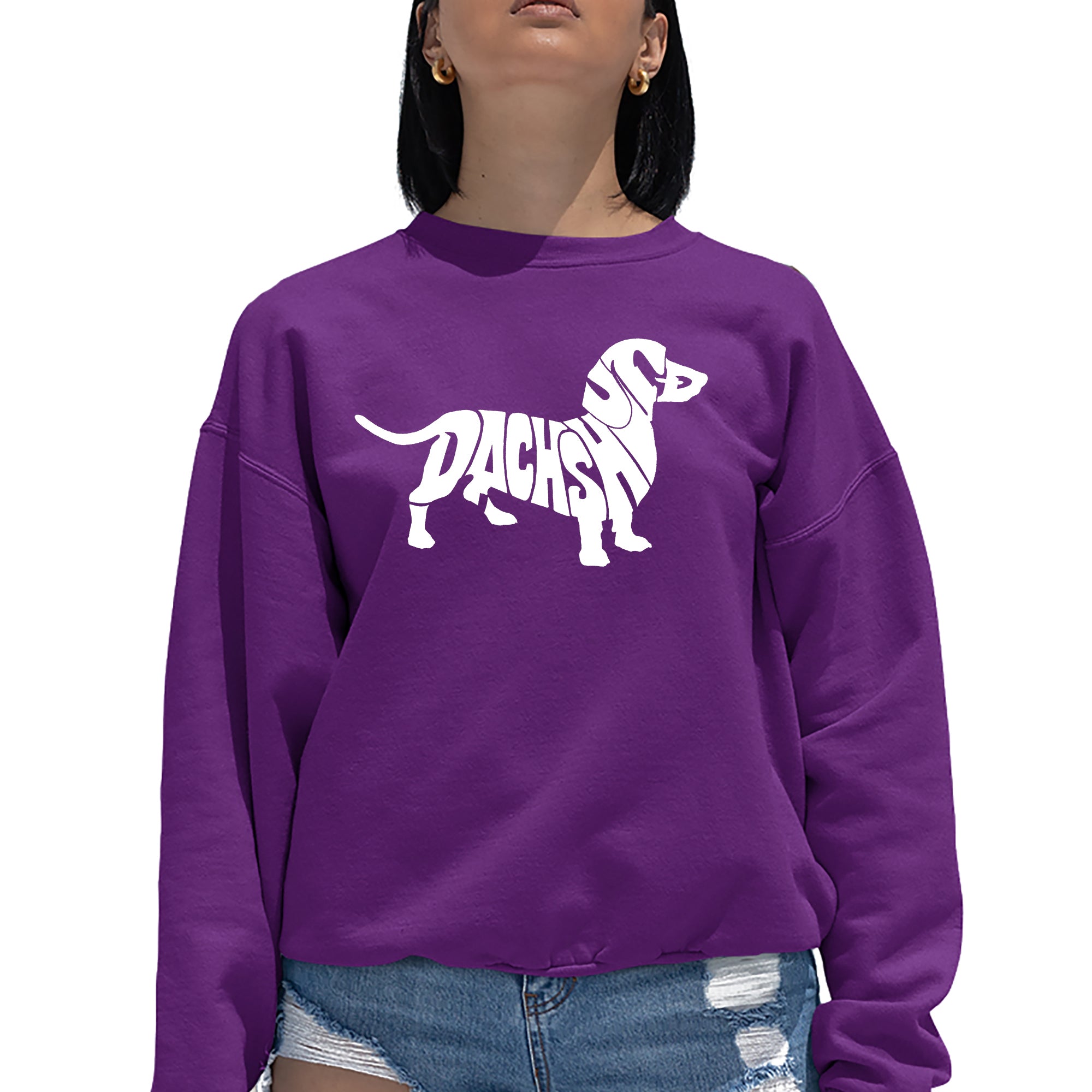 Women's Dachshund Word Art Crewneck Sweatshirt - Purple - Large