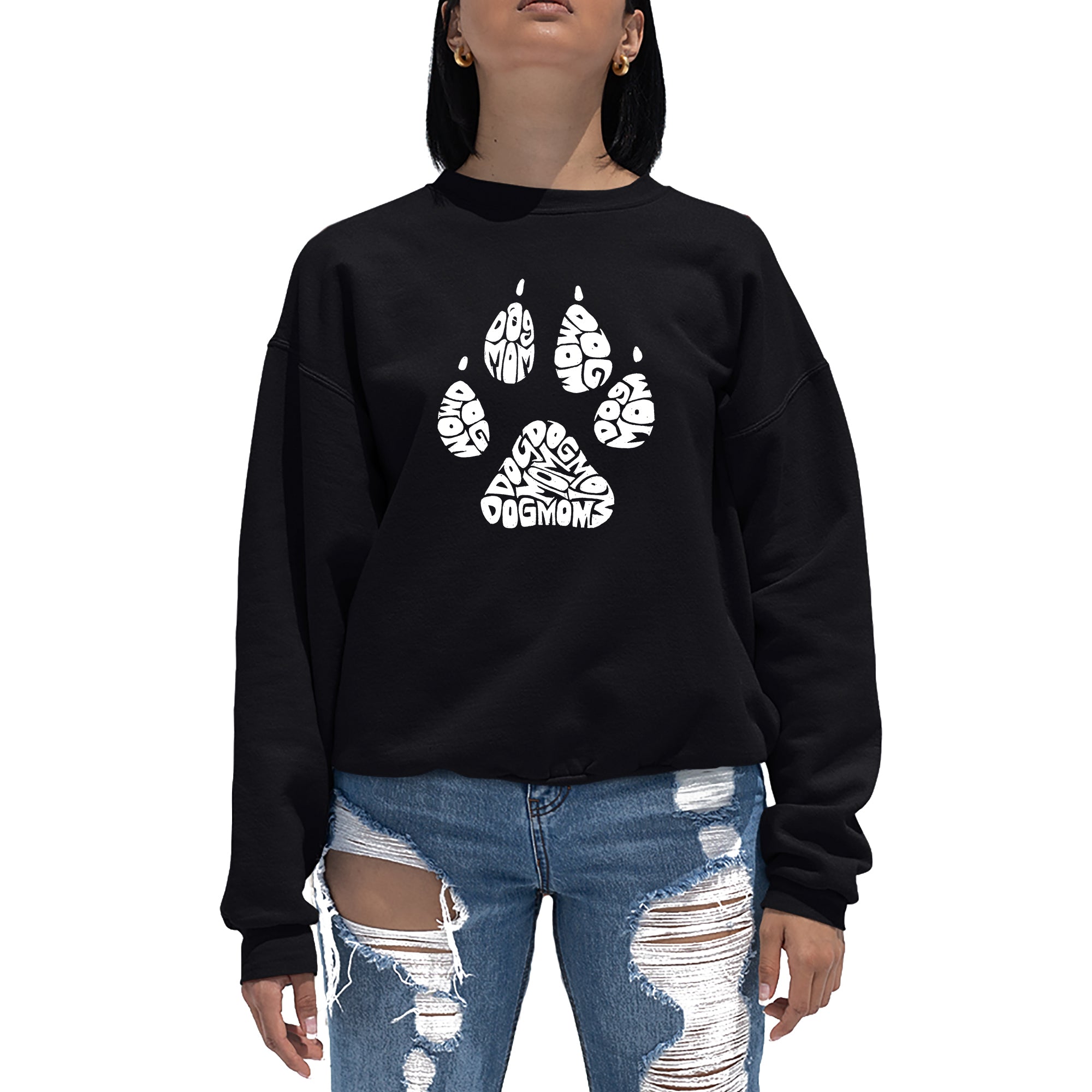 Dog Mom - Women's Word Art Crewneck Sweatshirt - Black - XXXX-Large