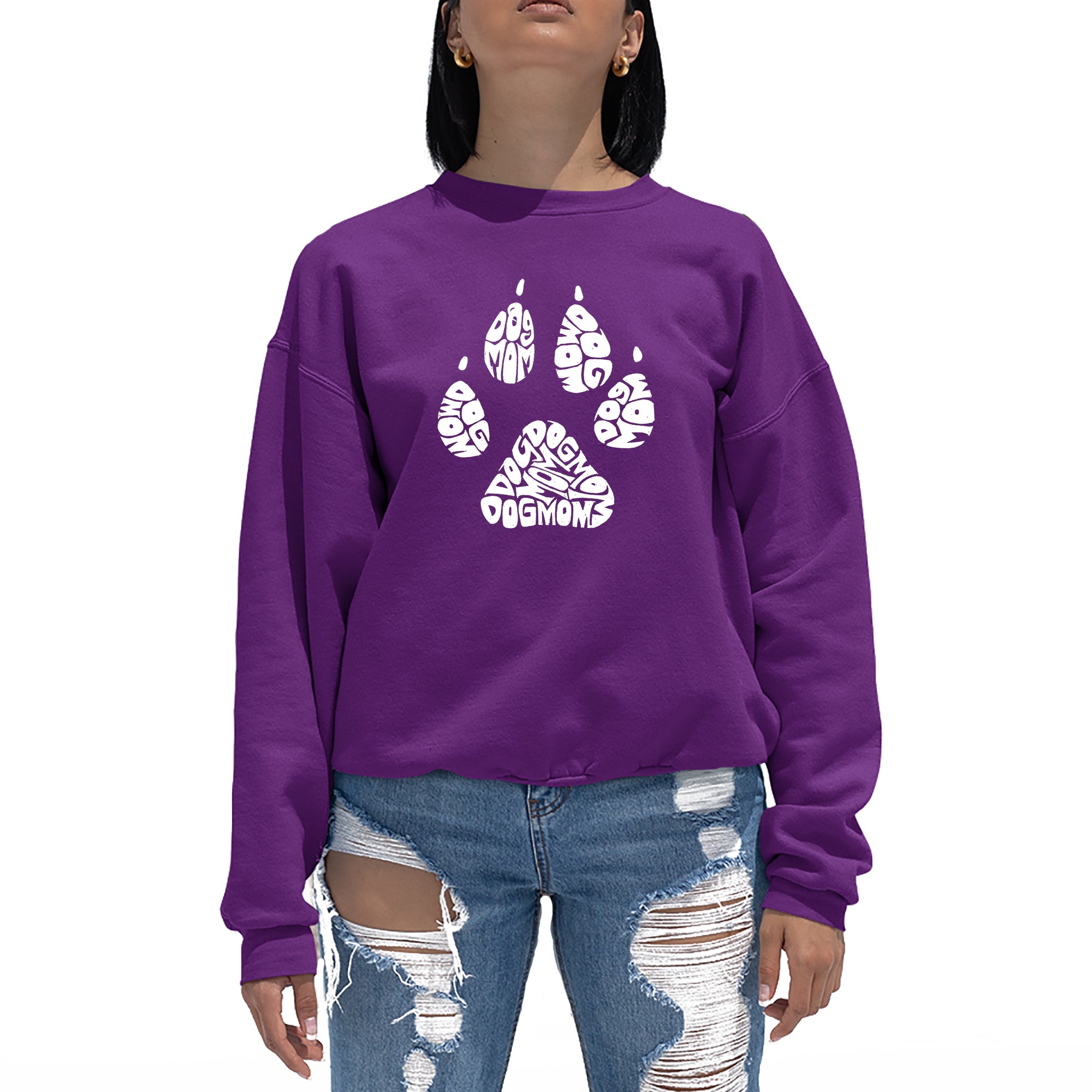 Dog Mom - Women's Word Art Crewneck Sweatshirt - Purple - XX-Large