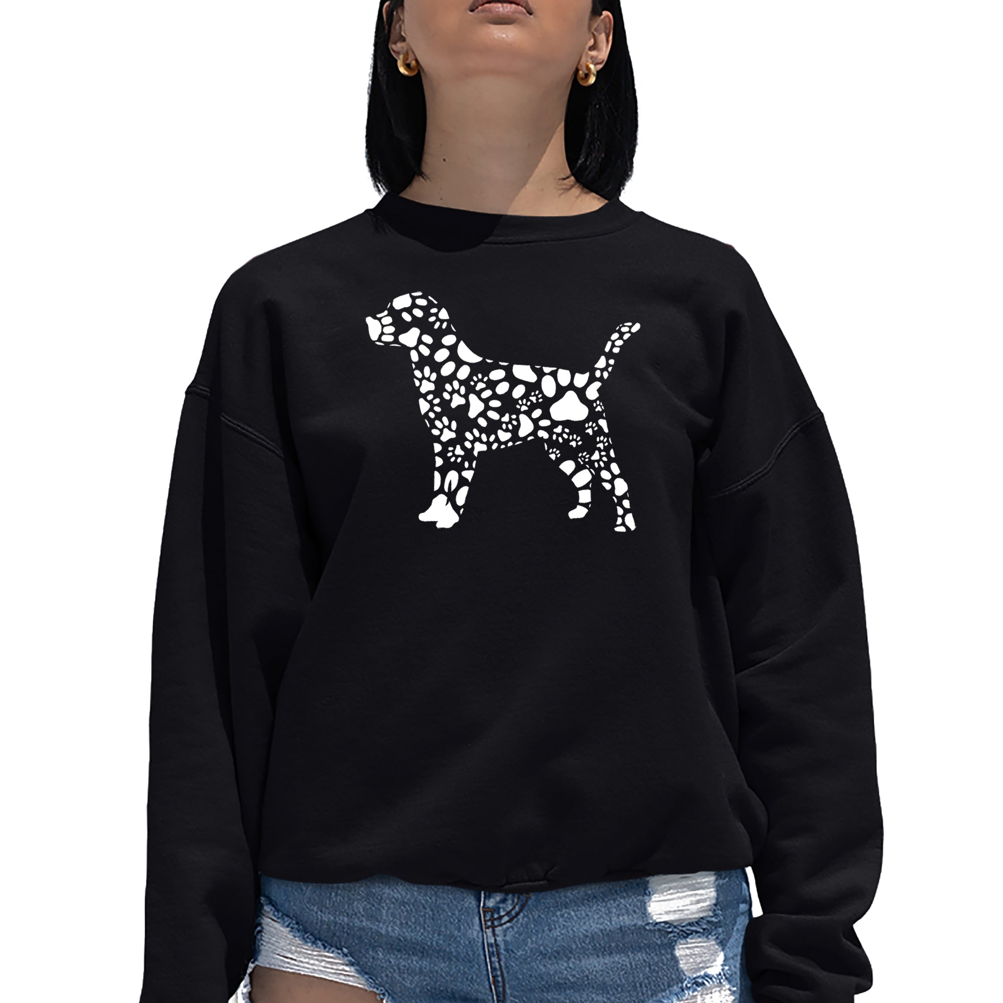 Dog Paw Prints - Women's Word Art Crewneck Sweatshirt - Black - Small
