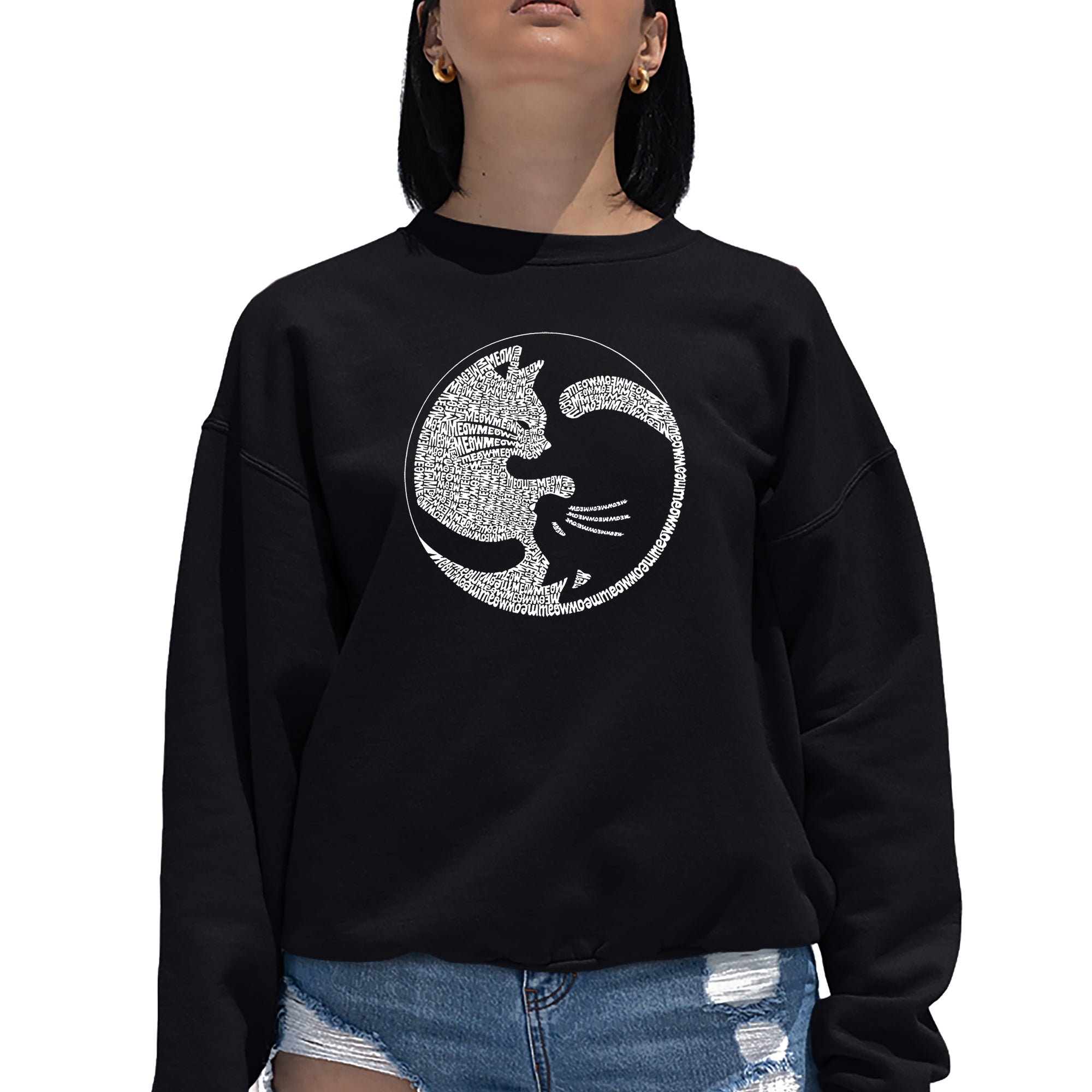 Yin Yang Cat Women's Word Art Crewneck Sweatshirt - Black - XXX-Large