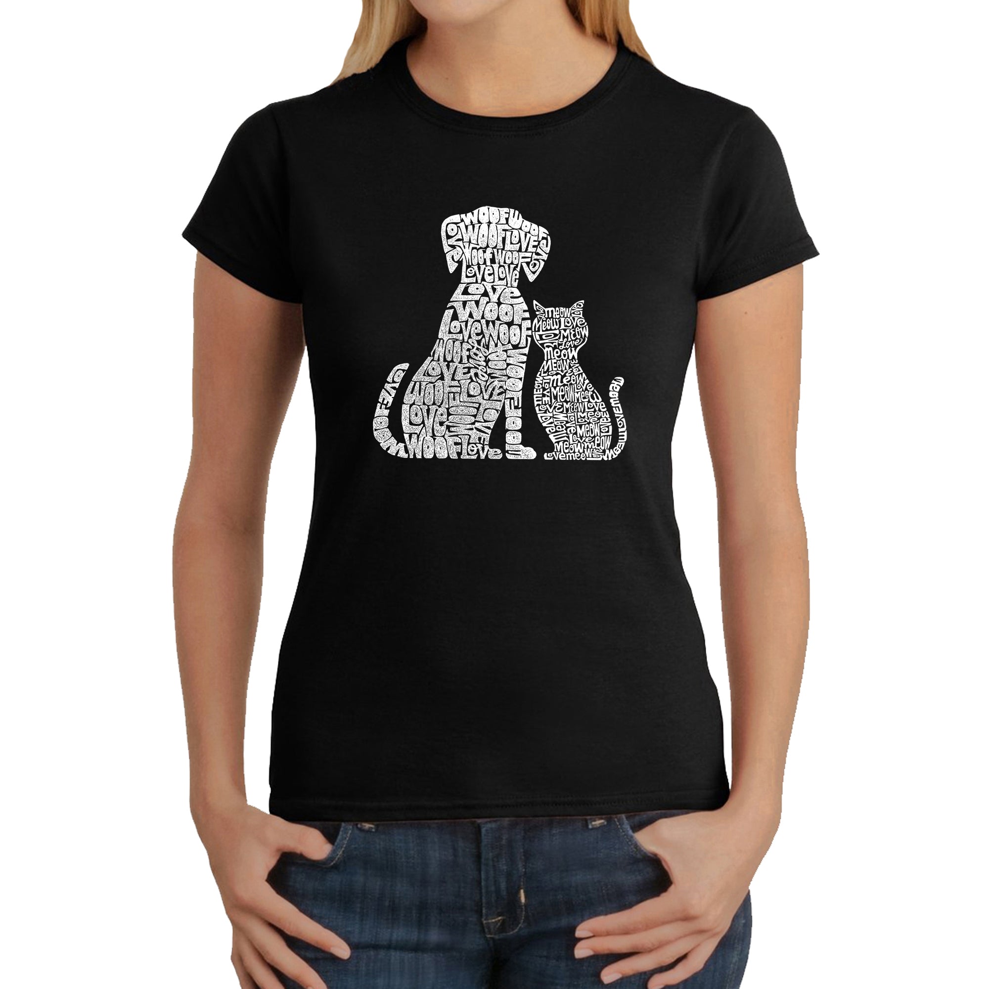 Dogs And Cats - Women's Word Art T-Shirt - Navy - XS