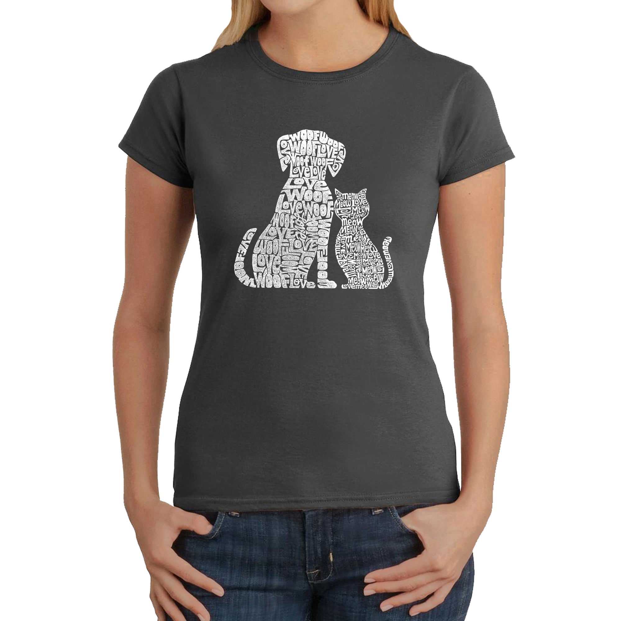 Dogs And Cats - Women's Word Art T-Shirt - Grey - Medium