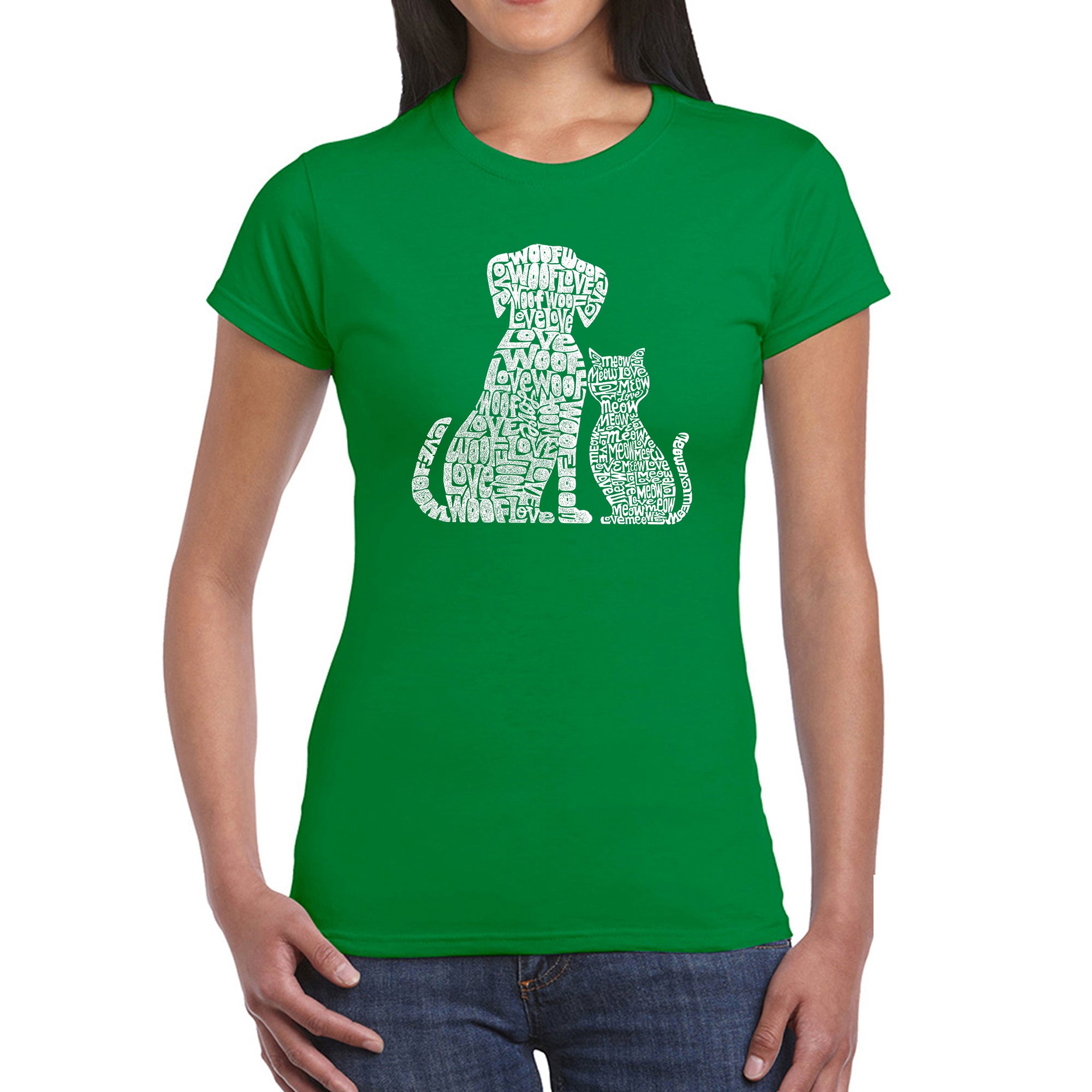 Dogs And Cats - Women's Word Art T-Shirt - Kelly - Medium