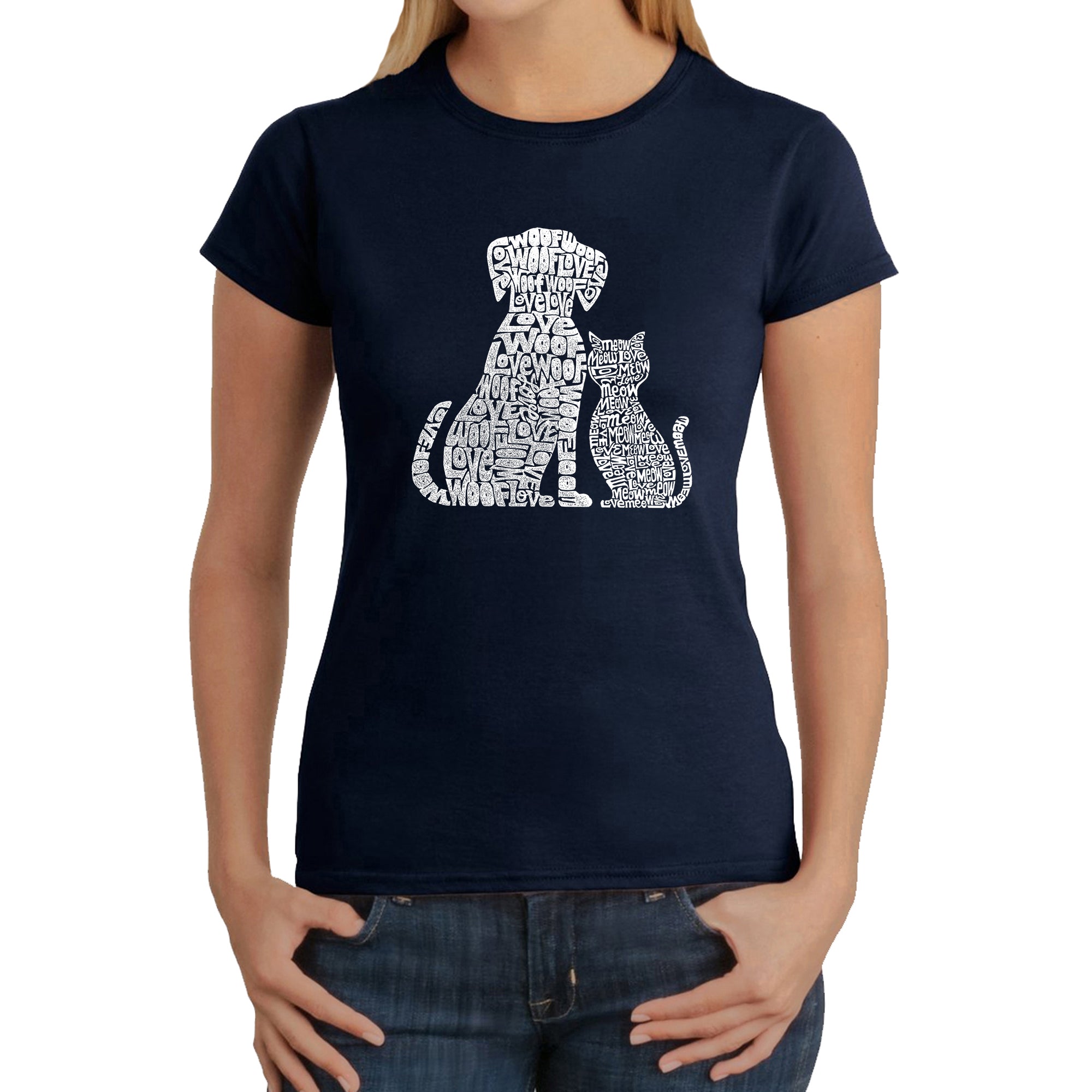 Dogs And Cats - Women's Word Art T-Shirt - Navy - XS