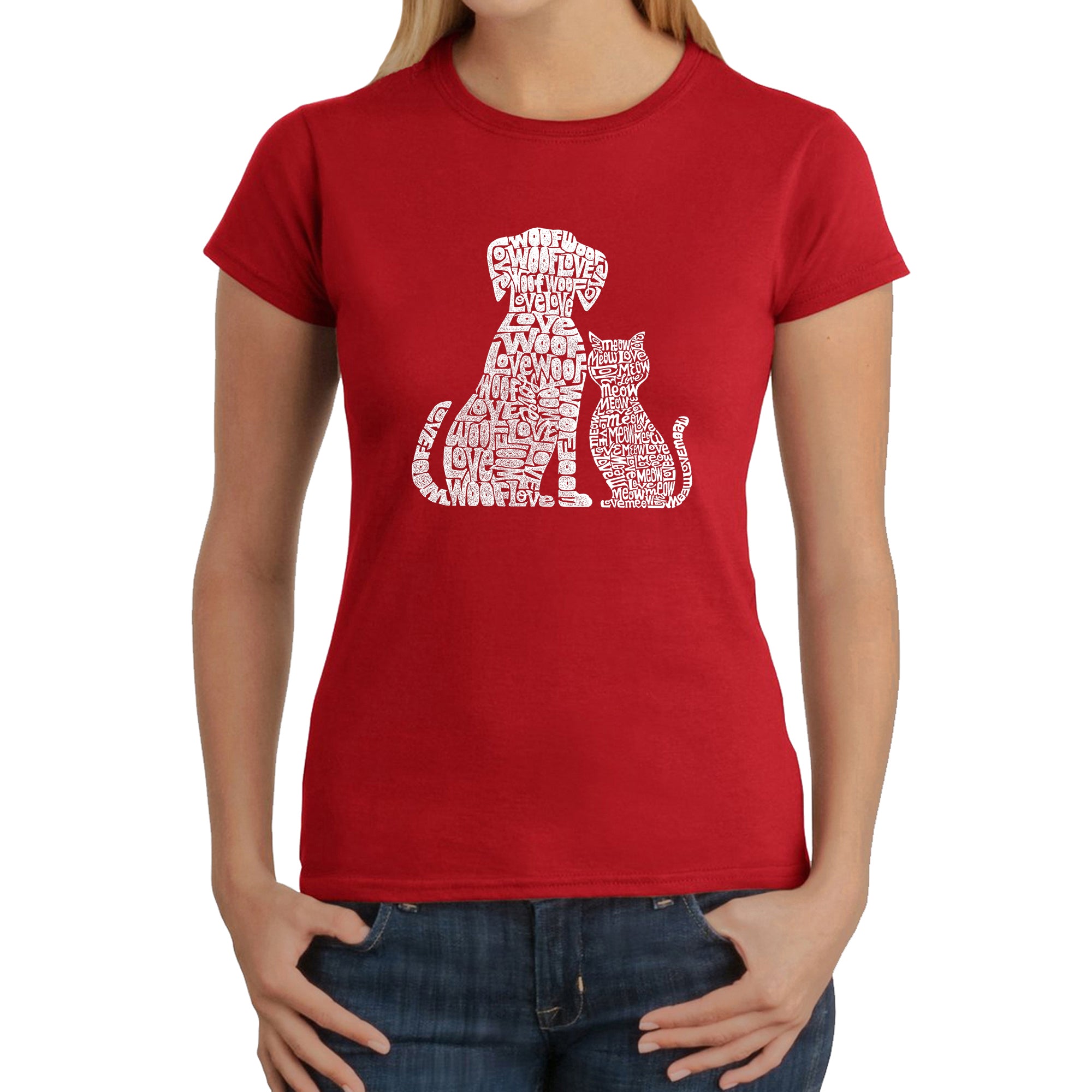 Dogs And Cats - Women's Word Art T-Shirt - Red - Small