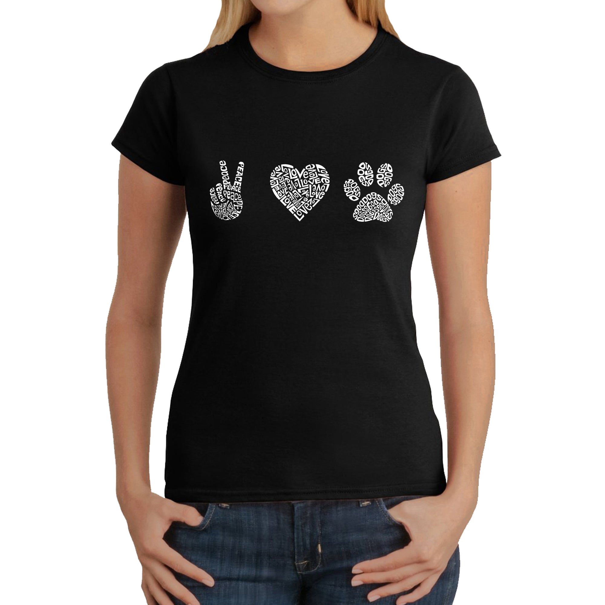 Peace Love Dogs - Women's Word Art T-Shirt - Red - Medium