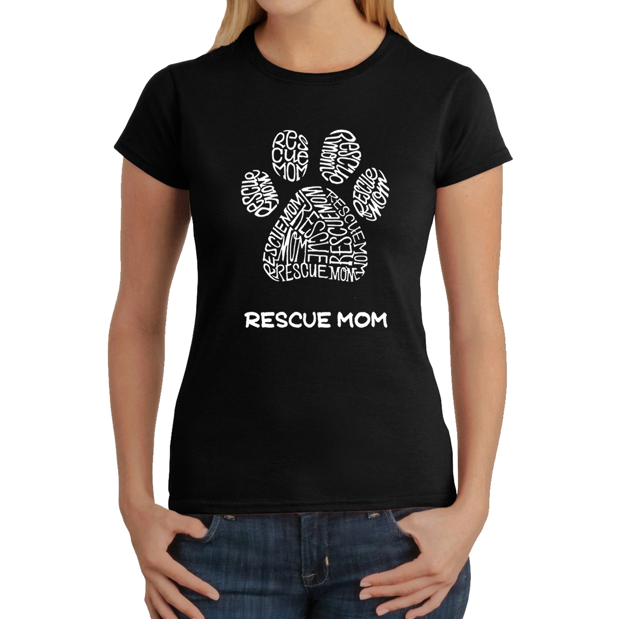 Rescue Mom - Women's Word Art T-Shirt - Black - Small