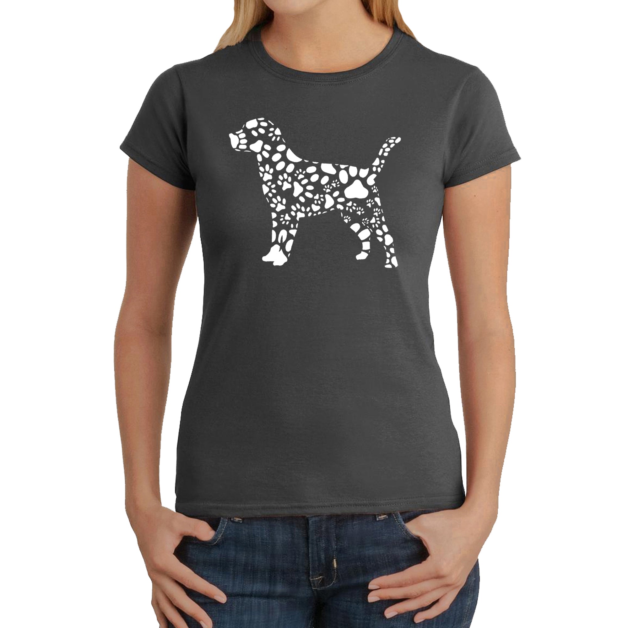 Dog Paw Prints - Women's Word Art T-Shirt - Grey - Large