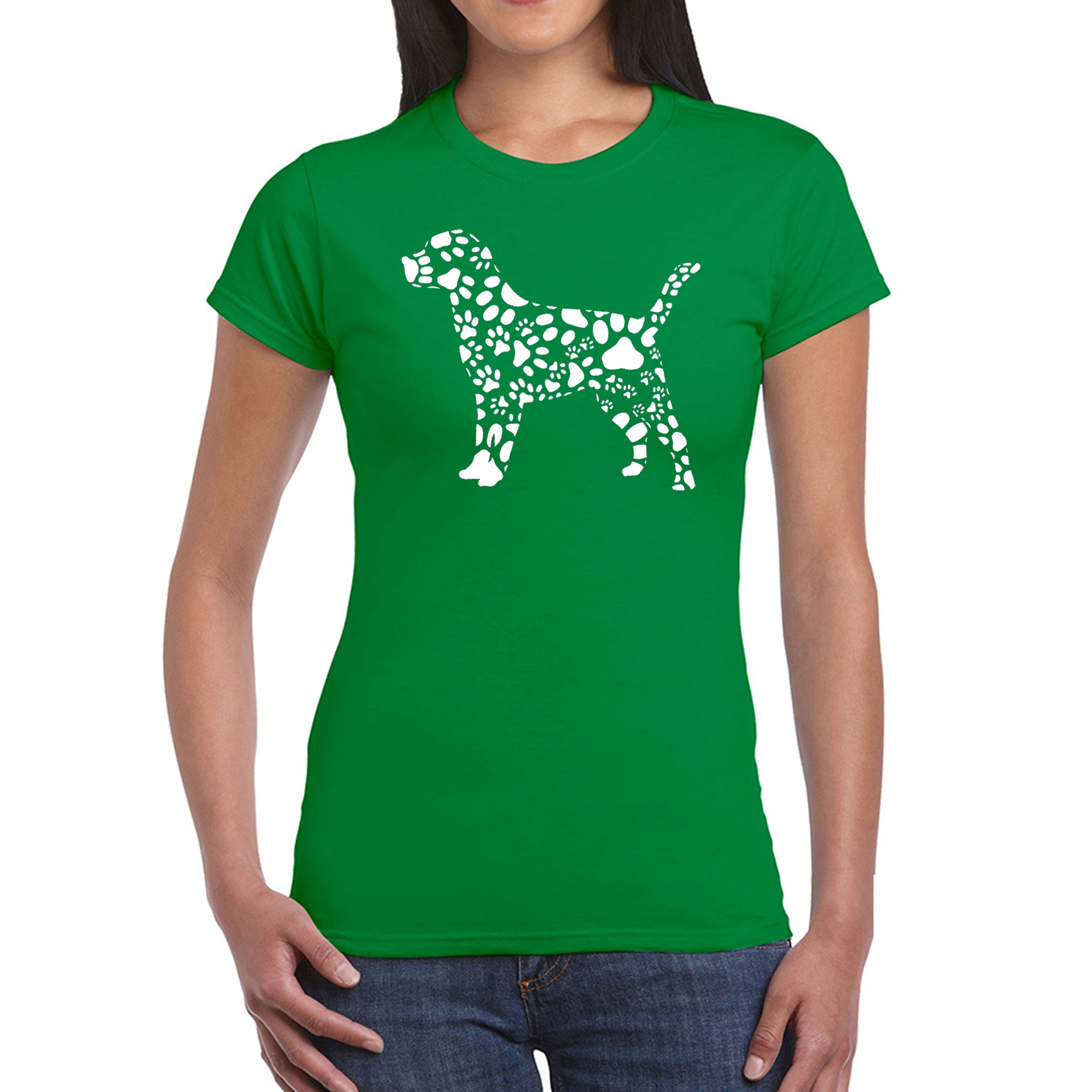 Dog Paw Prints - Women's Word Art T-Shirt - Kelly - XS