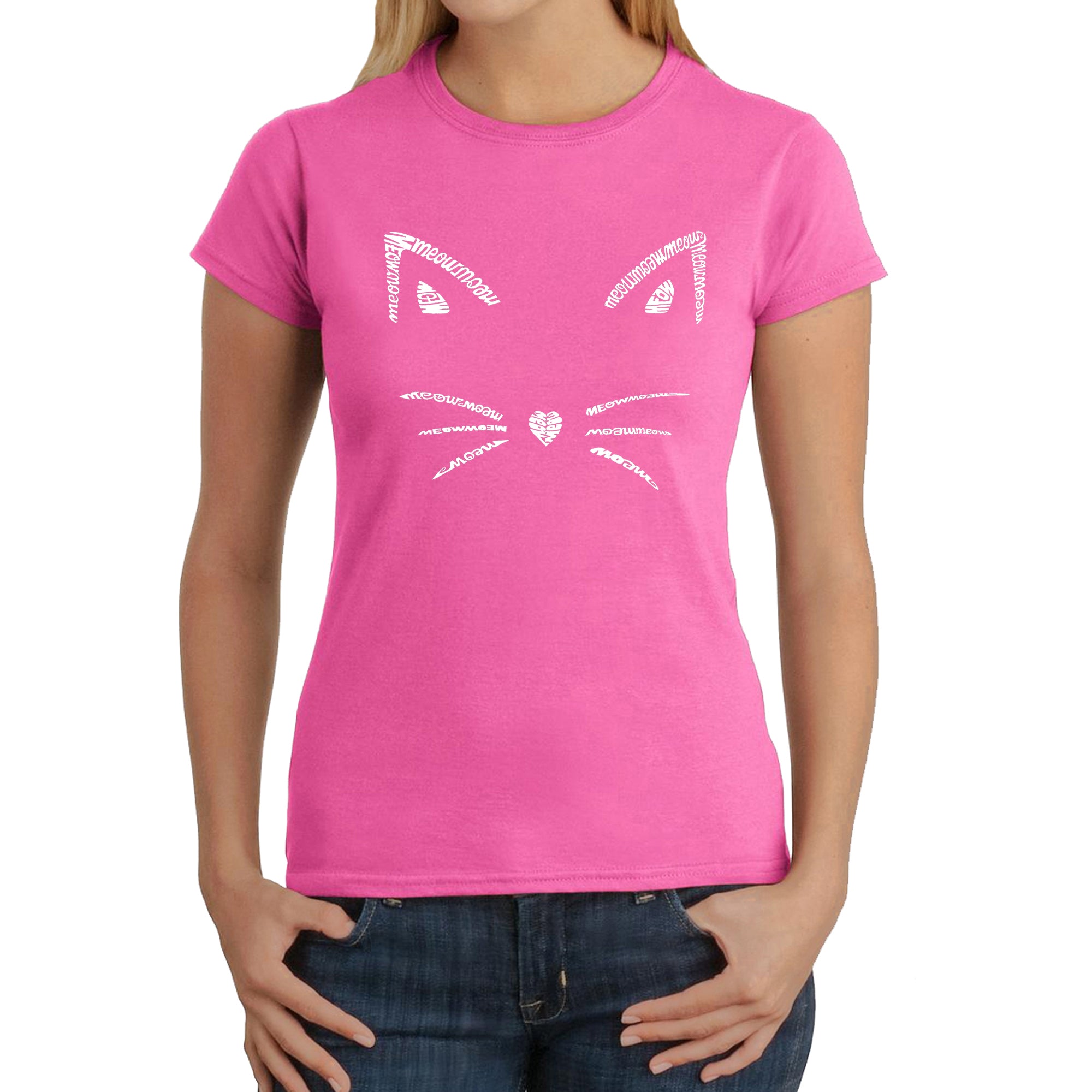 Whiskers - Women's Word Art T-Shirt - Pink - X-Large