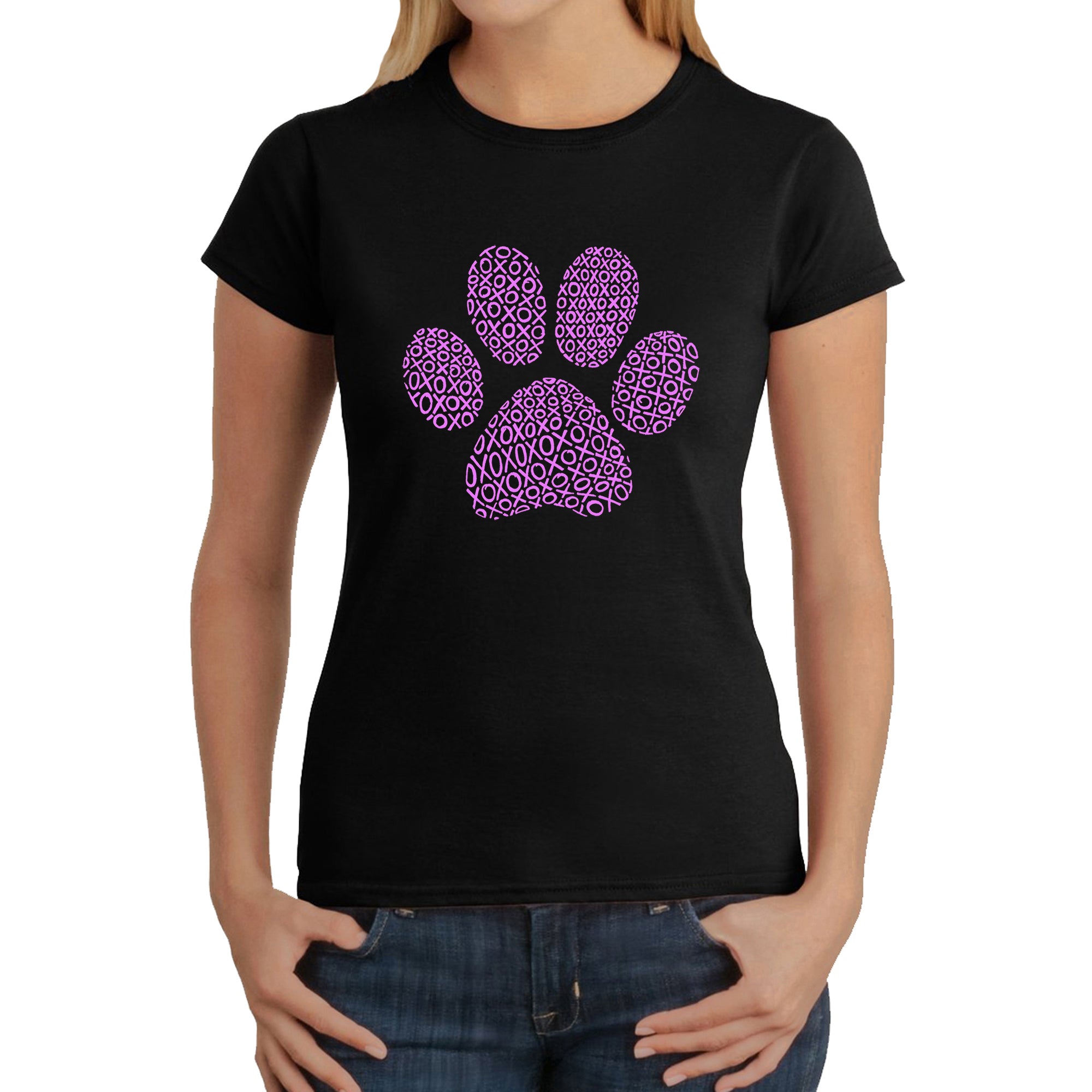 XOXO Dog Paw - Women's Word Art T-Shirt - Large - Black