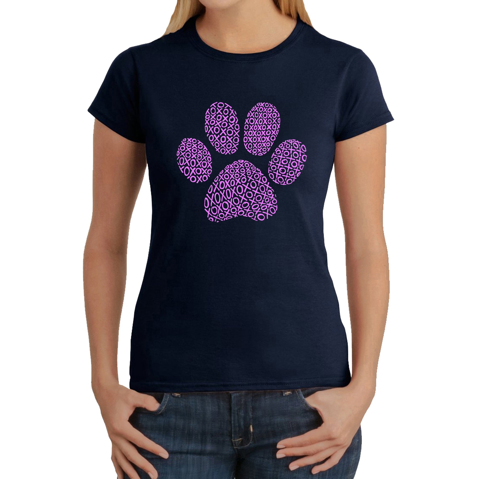 XOXO Dog Paw - Women's Word Art T-Shirt - XX-Large - Navy